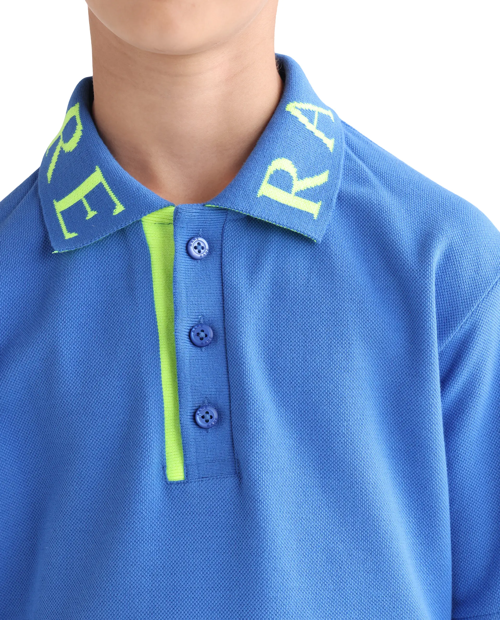 Rare Ones Kids Caven Blue Cotton Button Closure Jacquard Regular Fit Polo - Image 4