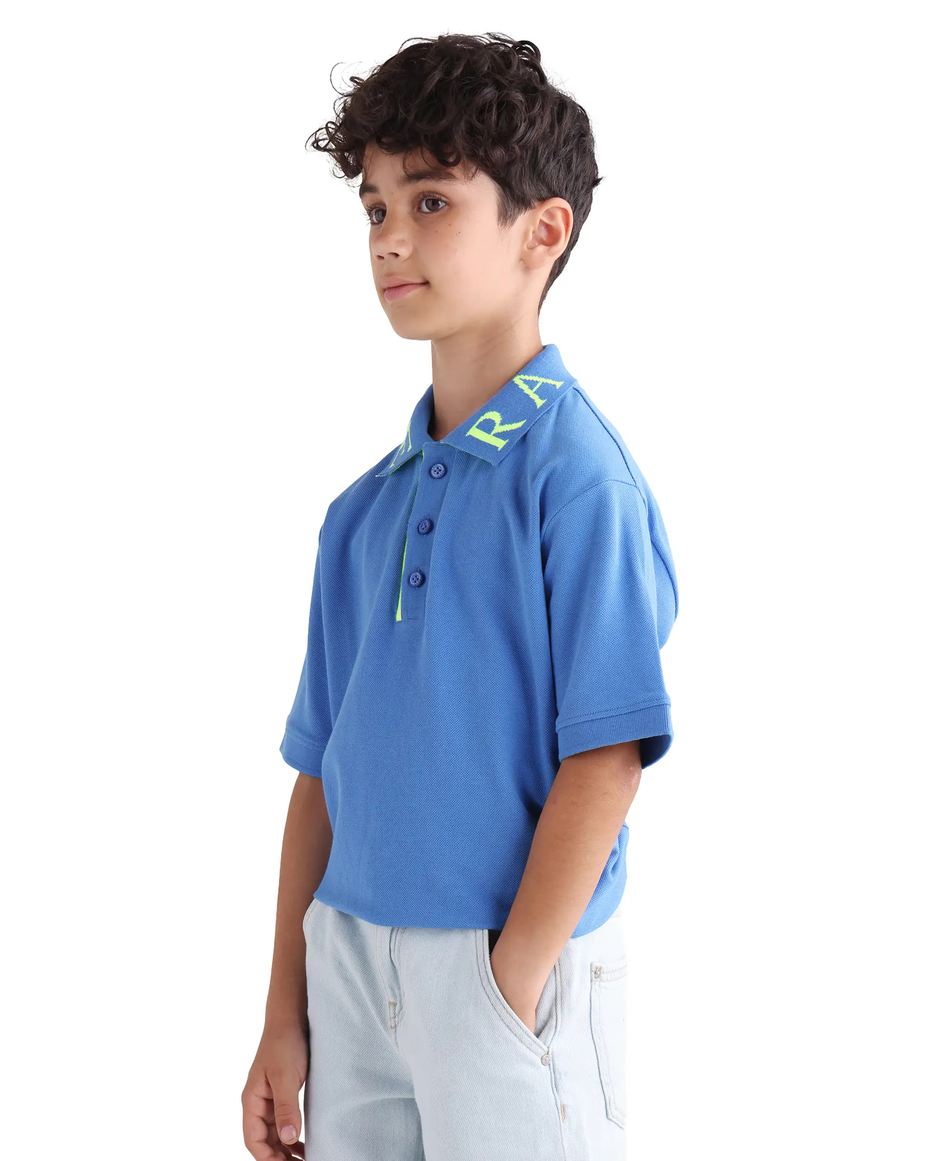 Rare Ones Kids Caven Blue Cotton Button Closure Jacquard Regular Fit Polo - Image 6