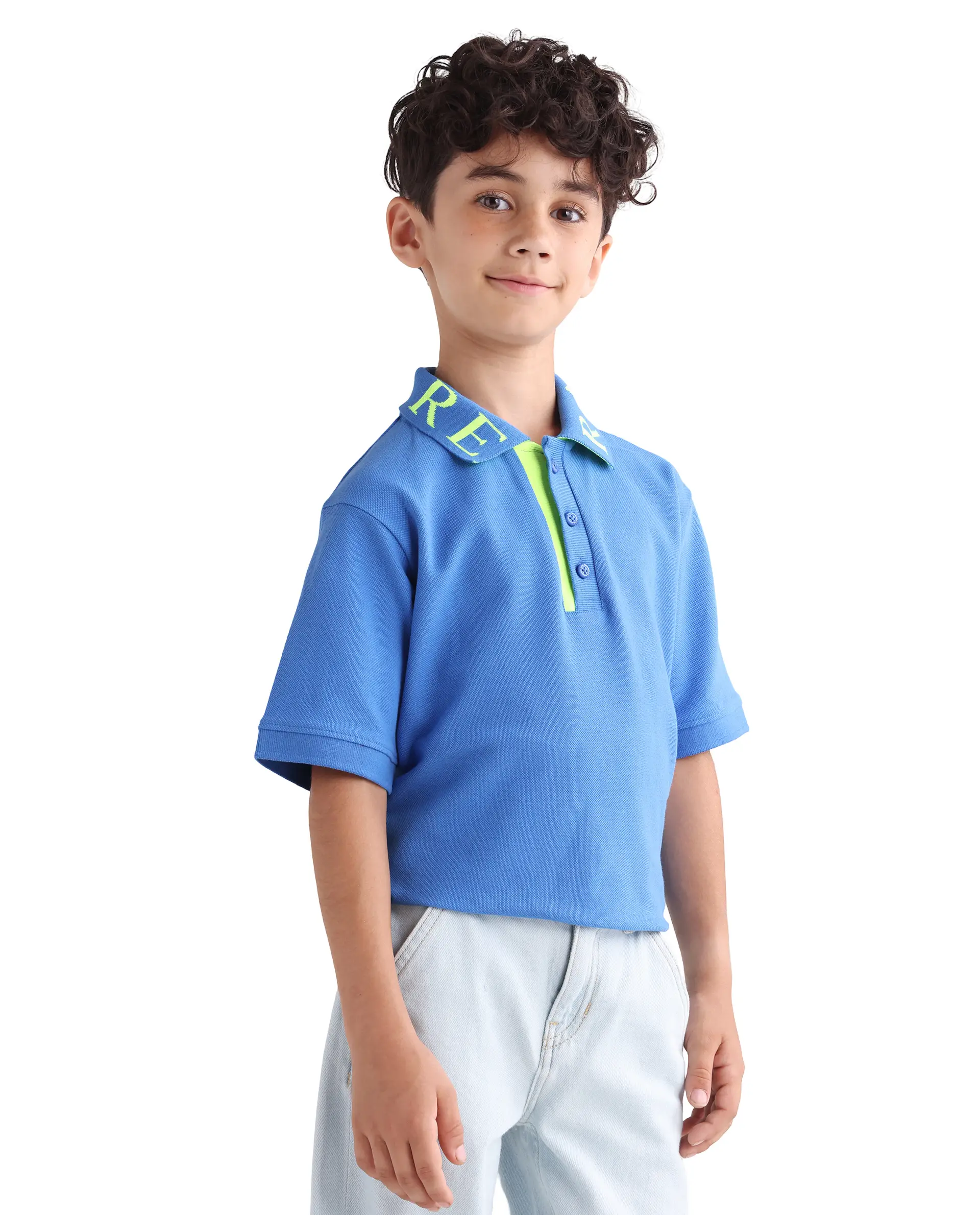 Rare Ones Kids Caven Blue Cotton Button Closure Jacquard Regular Fit Polo - Image 7