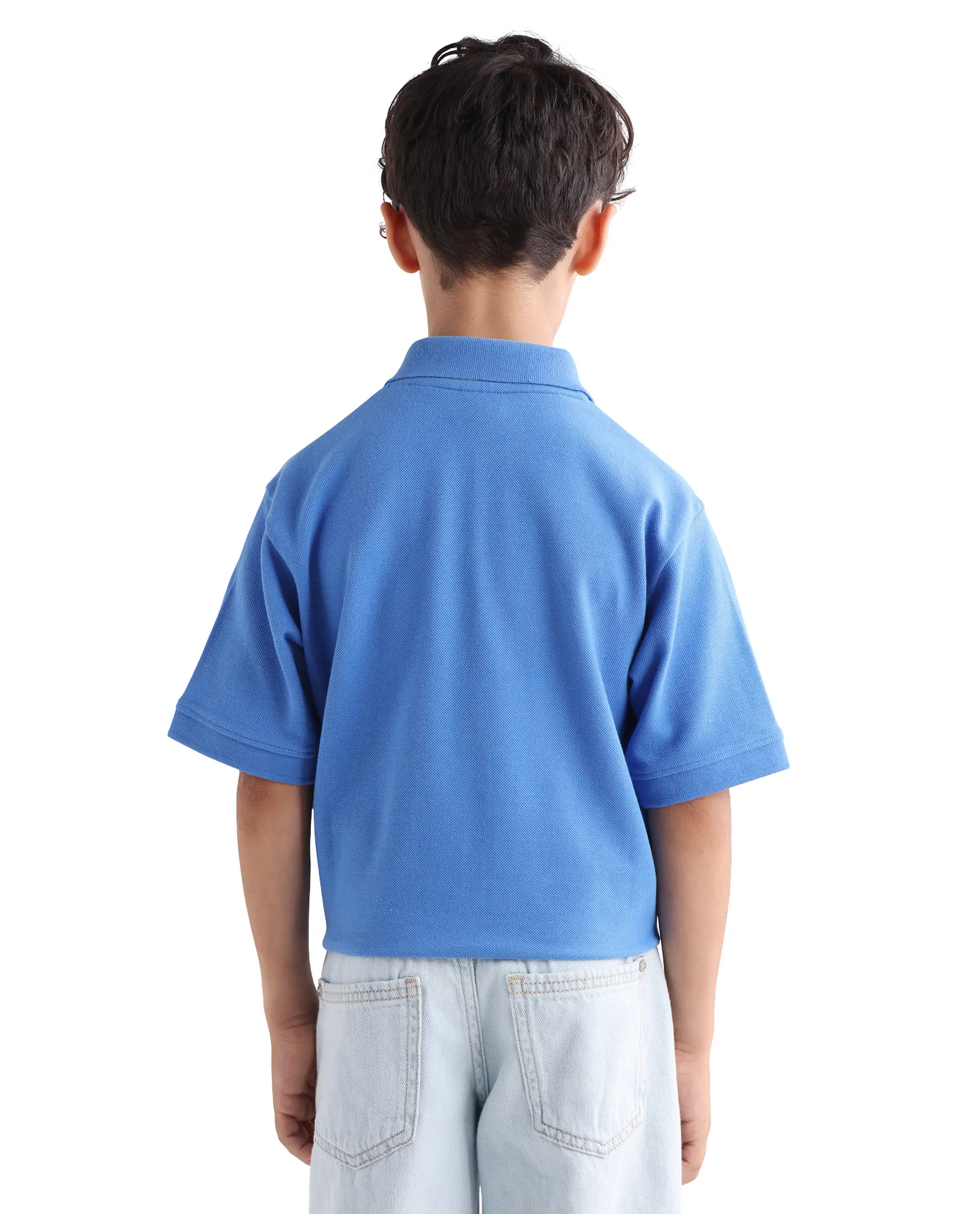 Rare Ones Kids Caven Blue Cotton Button Closure Jacquard Regular Fit Polo - Image 8