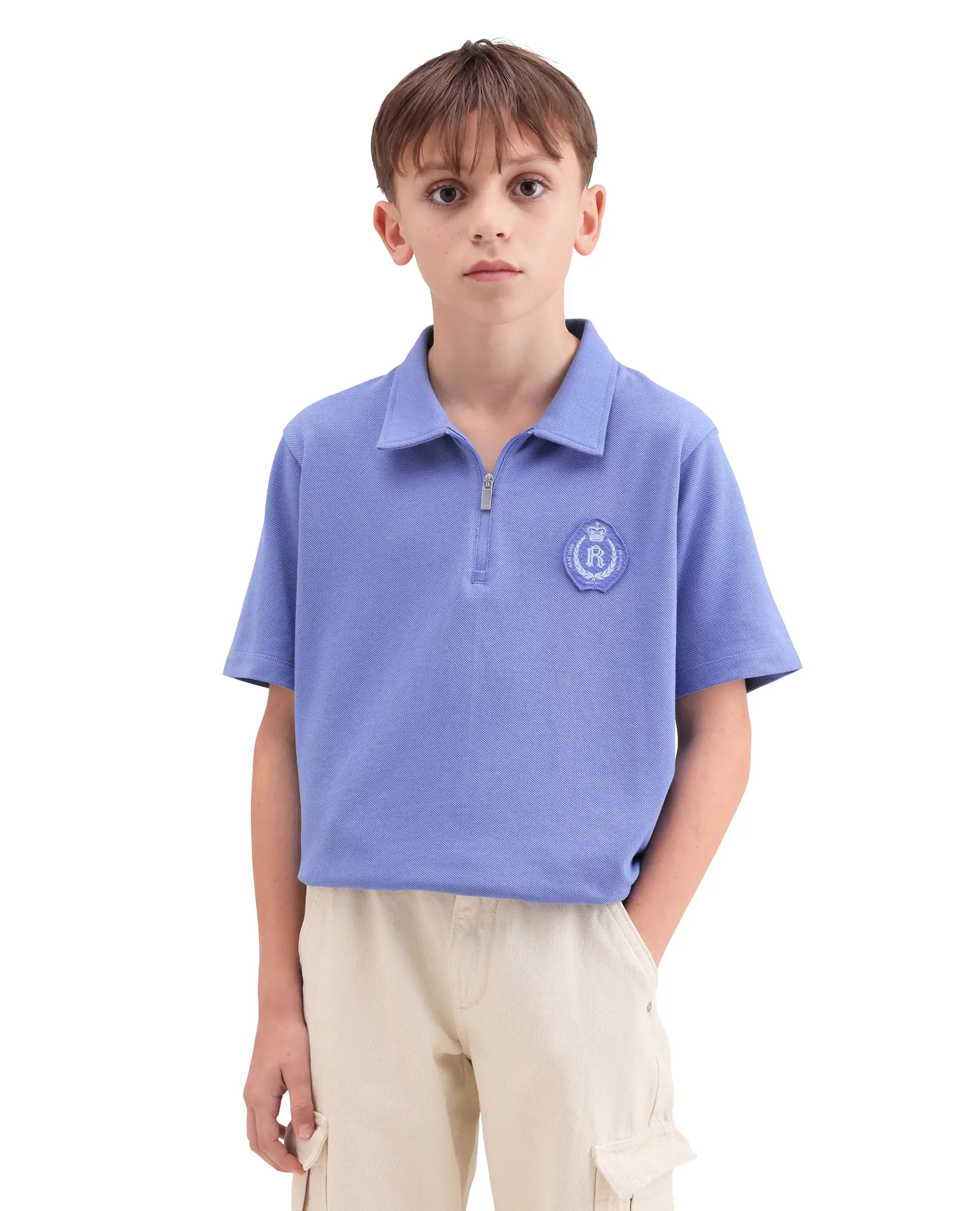 Rare Ones Kids Crown Purple Cotton Fabric Applique Zipper Closure Regular Fit Polo - Image 4