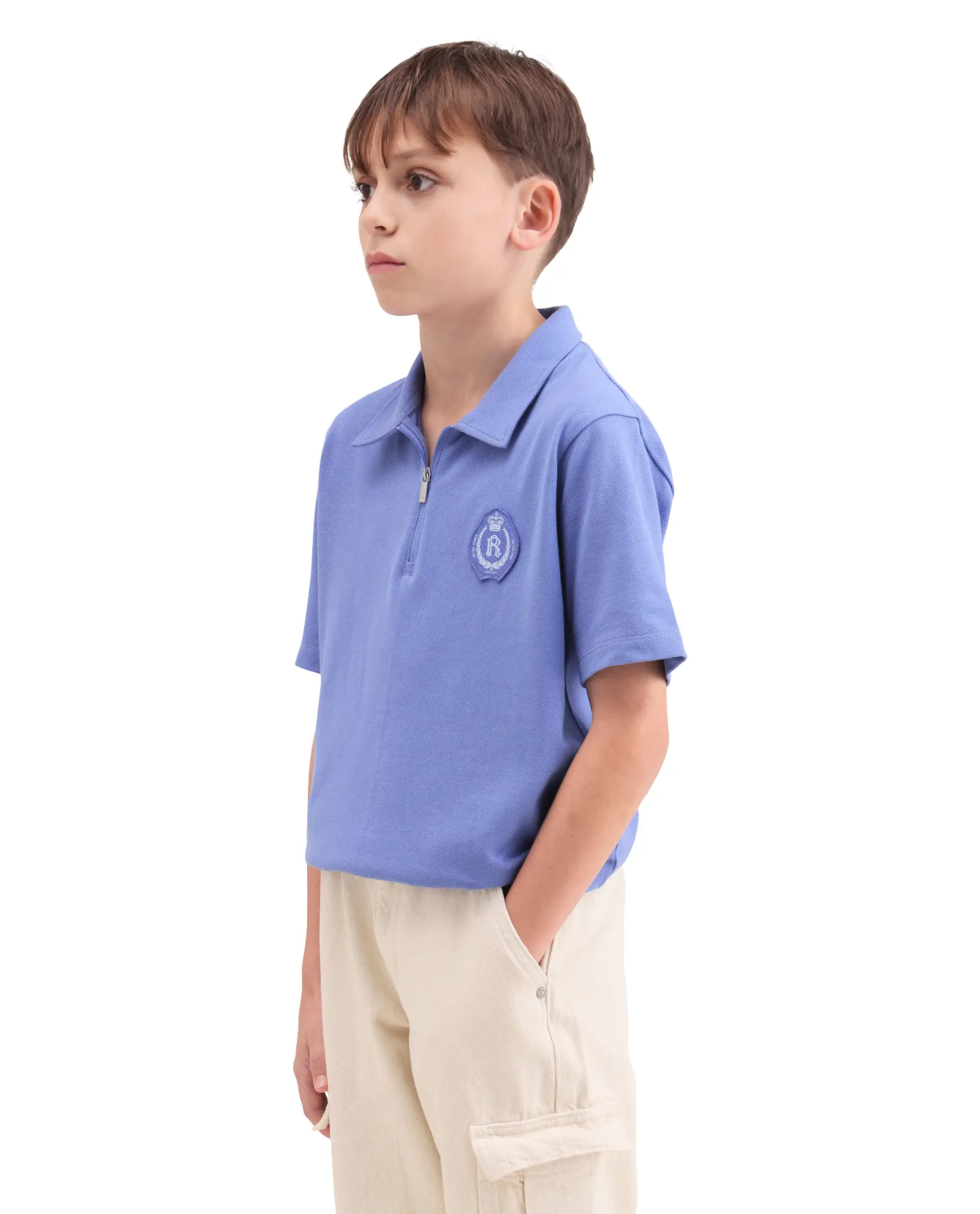 Rare Ones Kids Crown Purple Cotton Fabric Applique Zipper Closure Regular Fit Polo - Image 5