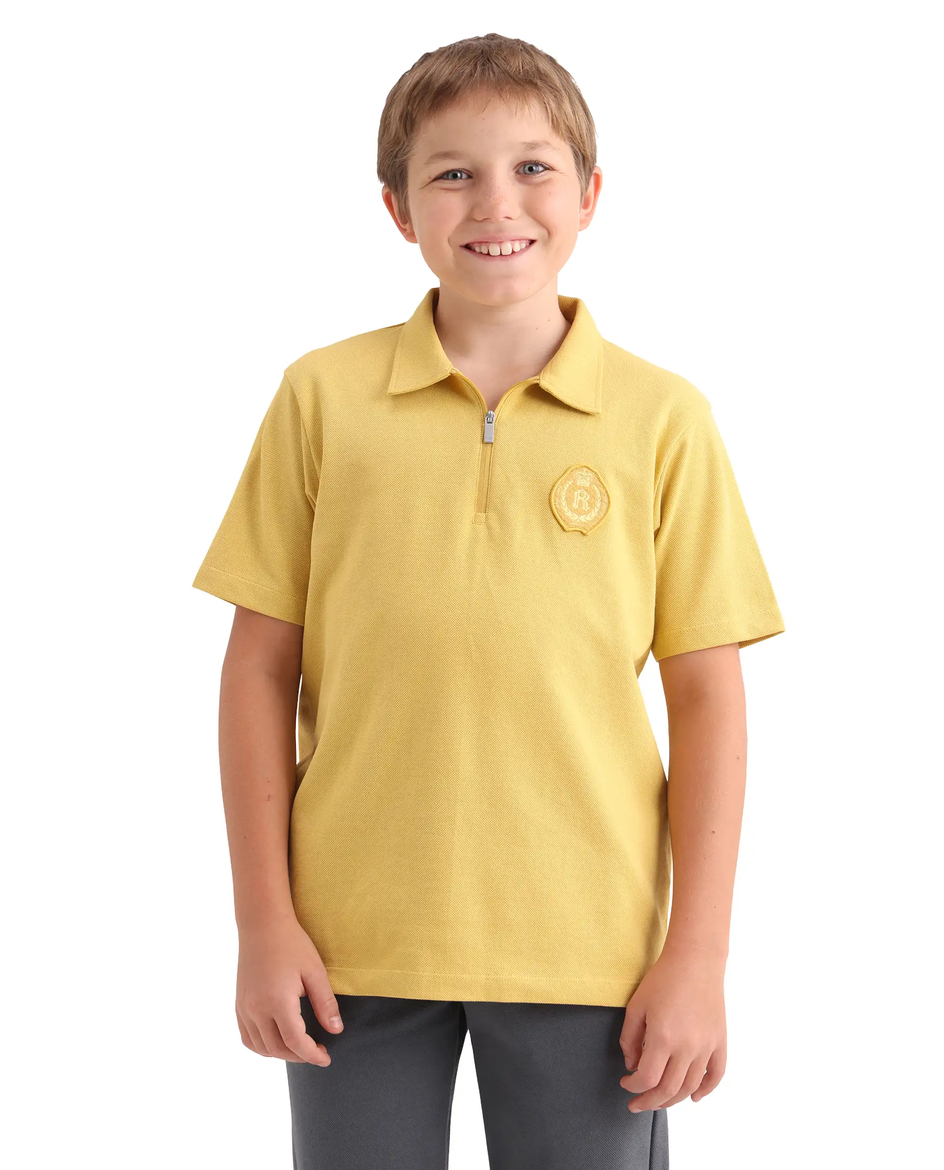 Rare Ones Kids Crown Yellow Cotton Fabric Applique Zipper Closure Regular Fit Polo - Image 4