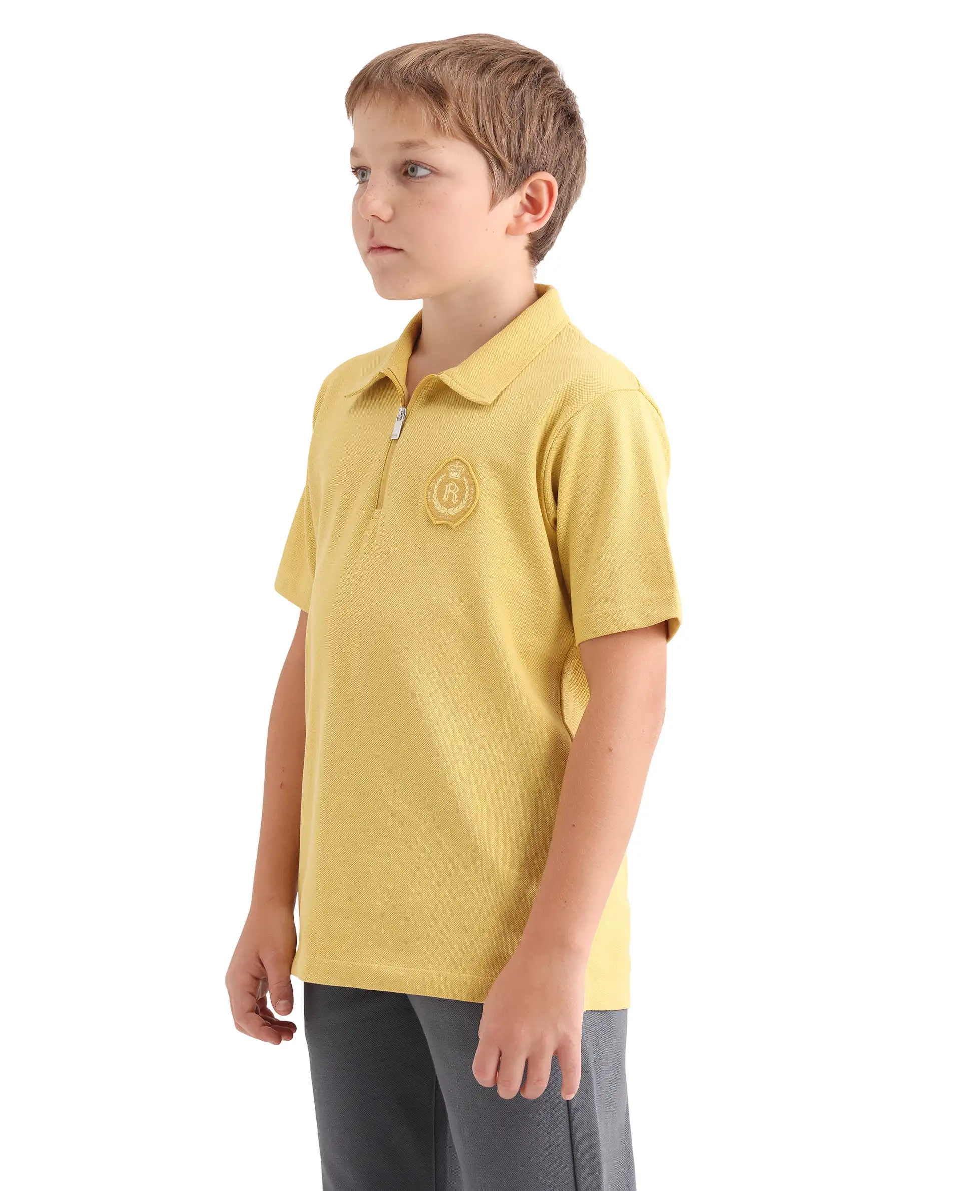 Rare Ones Kids Crown Yellow Cotton Fabric Applique Zipper Closure Regular Fit Polo - Image 5