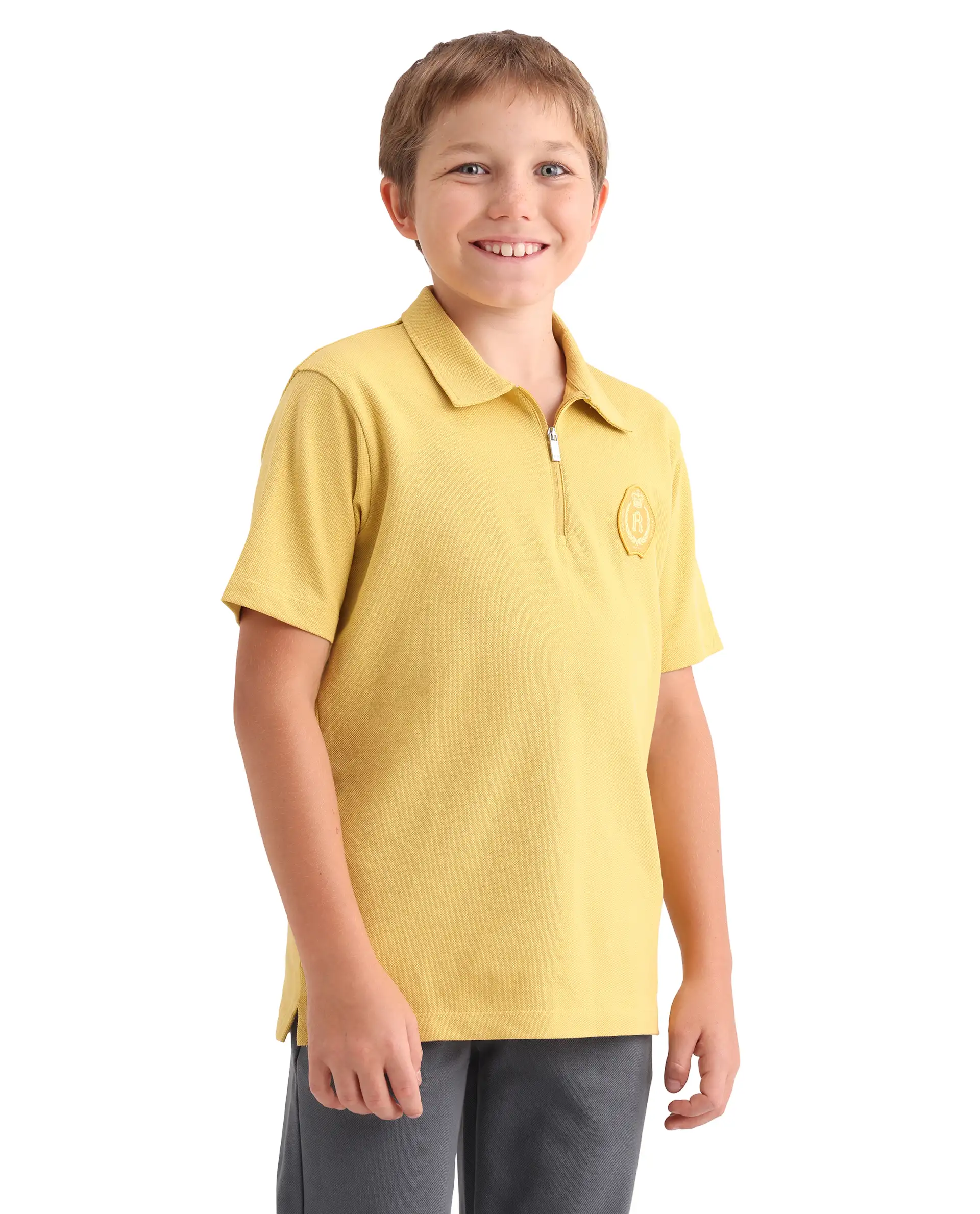 Rare Ones Kids Crown Yellow Cotton Fabric Applique Zipper Closure Regular Fit Polo - Image 6