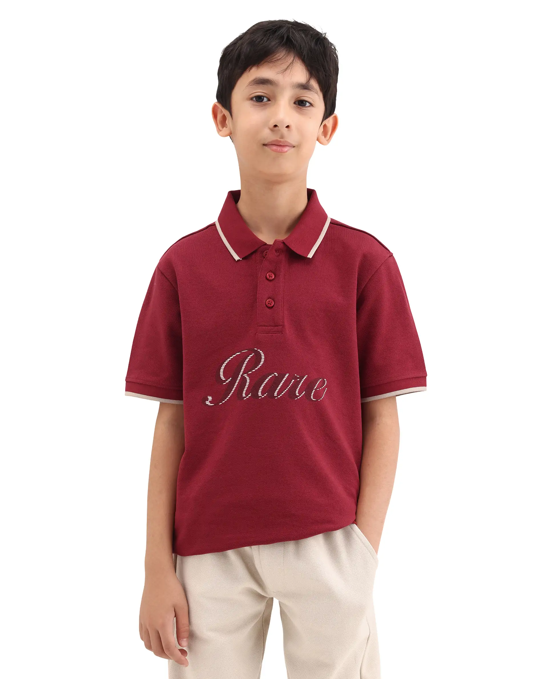 Rare Ones Kids Ford Red Cotton Button Closure Hd Print Regular Fit Polo - Image 3