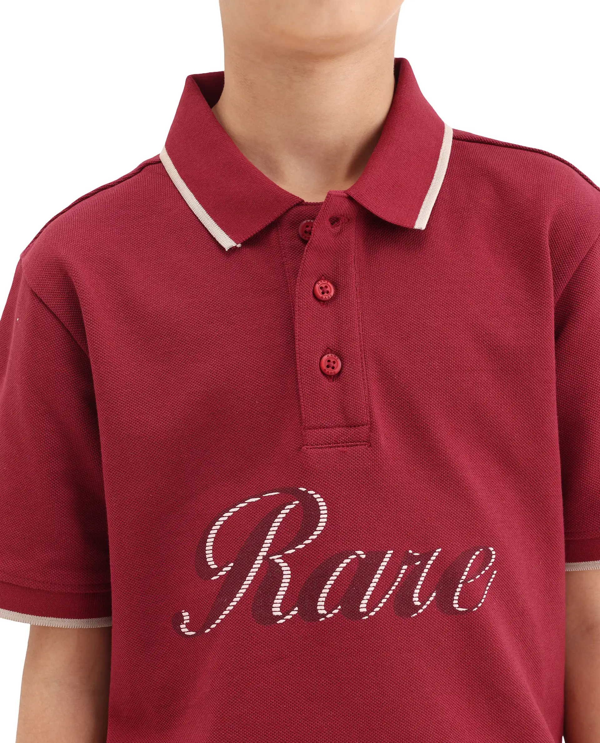 Rare Ones Kids Ford Red Cotton Button Closure Hd Print Regular Fit Polo - Image 4