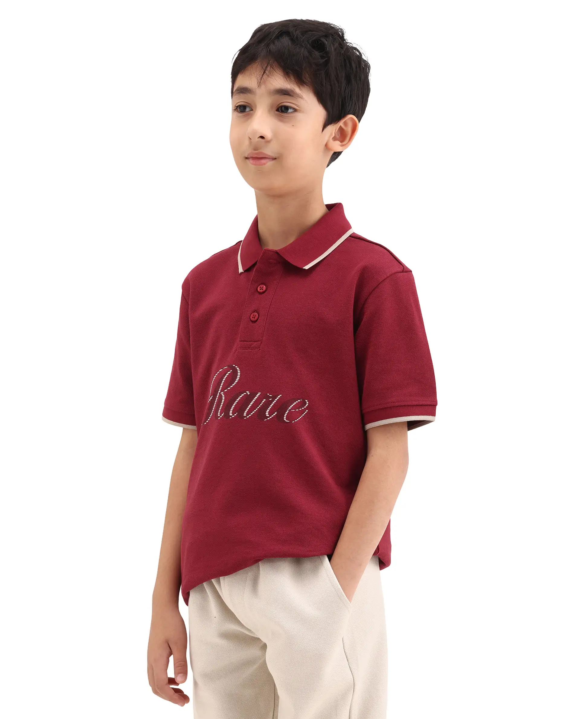 Rare Ones Kids Ford Red Cotton Button Closure Hd Print Regular Fit Polo - Image 5