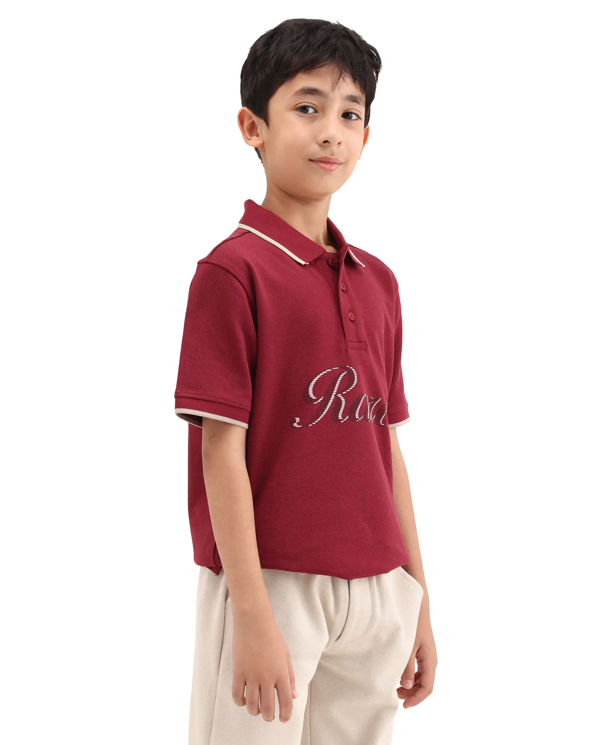 Rare Ones Kids Ford Red Cotton Button Closure Hd Print Regular Fit Polo - Image 6