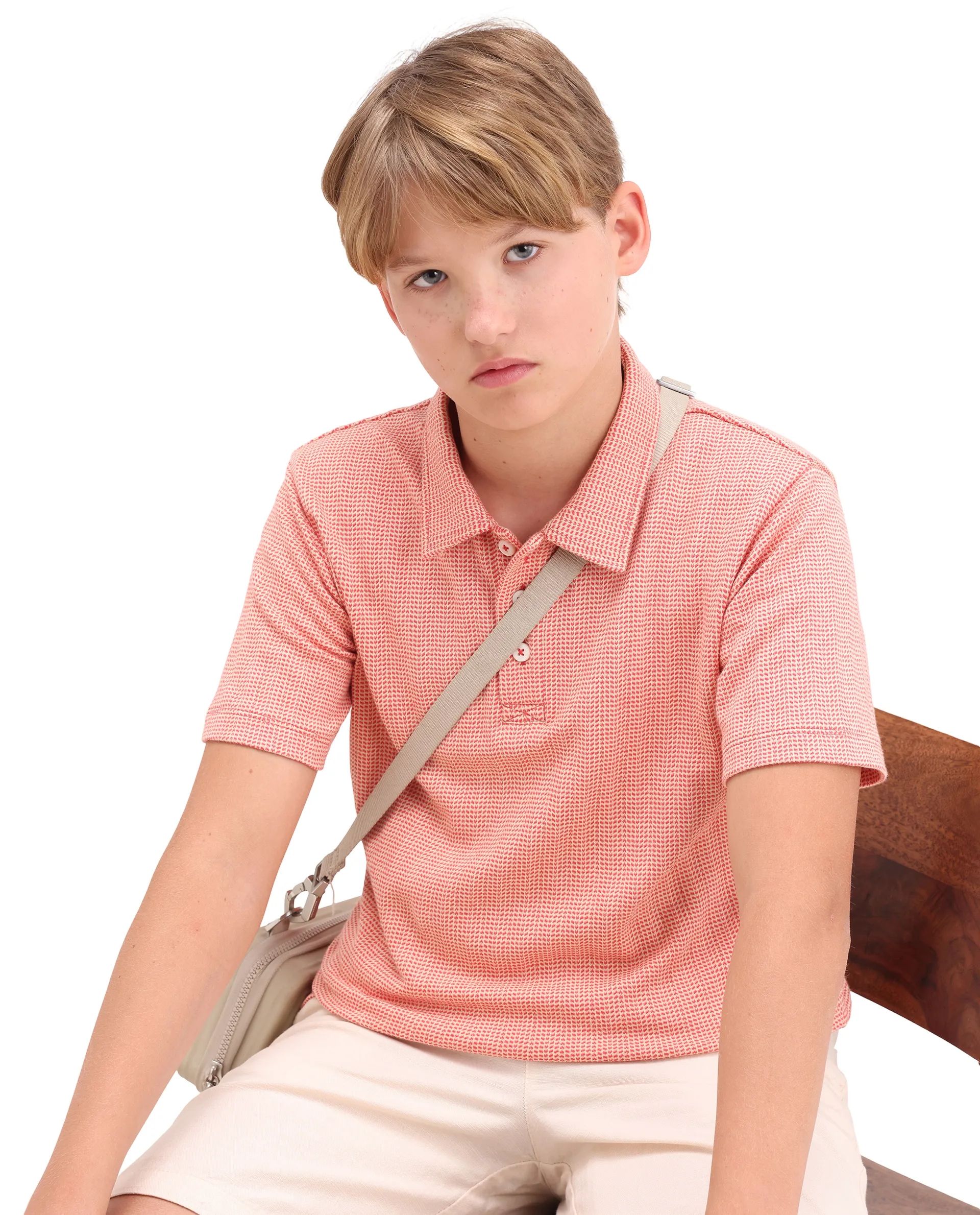 Rare Ones Kids Harri Orange Cotton Button Closure Jacquard Regular Fit Polo