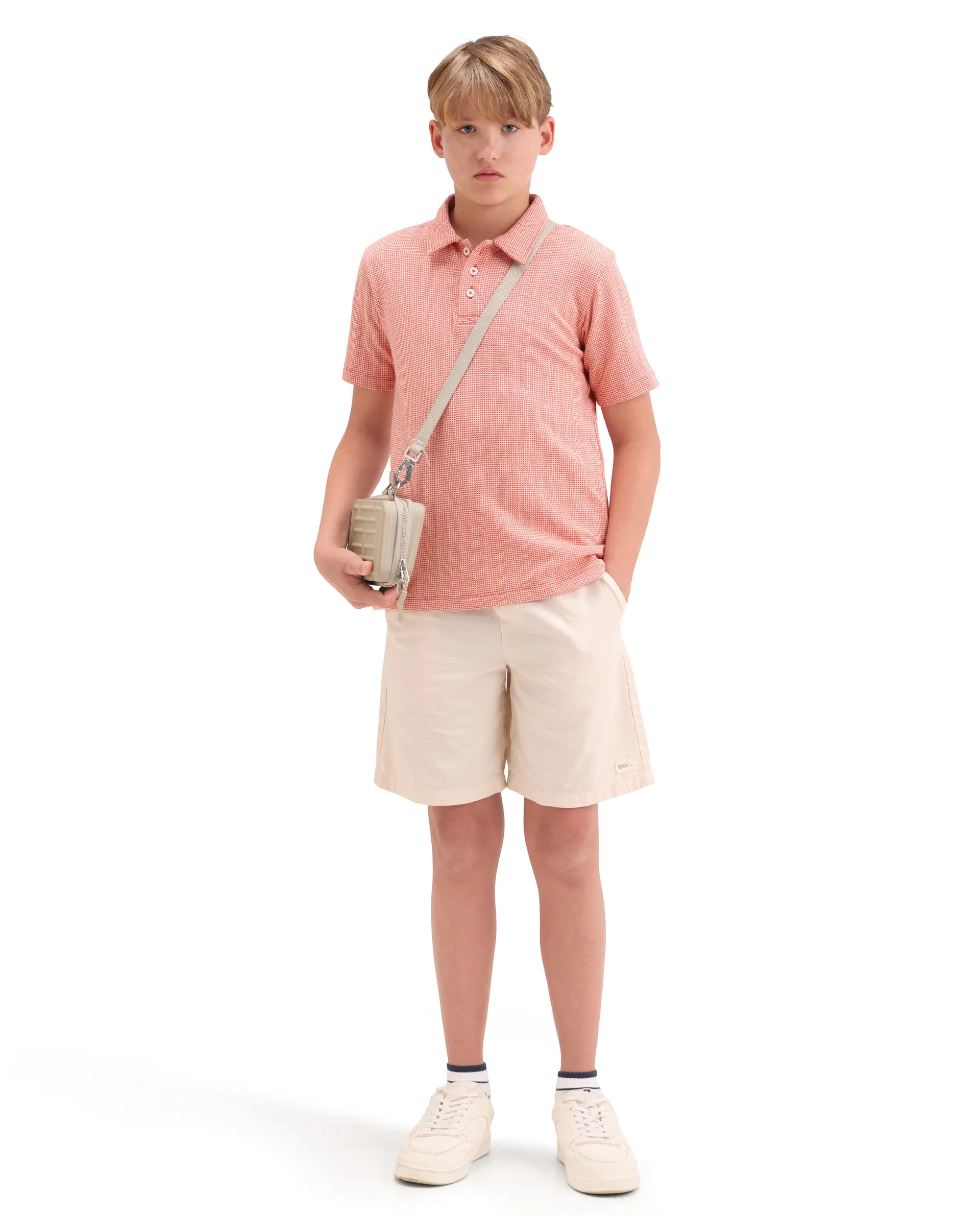 Rare Ones Kids Harri Orange Cotton Button Closure Jacquard Regular Fit Polo - Image 2