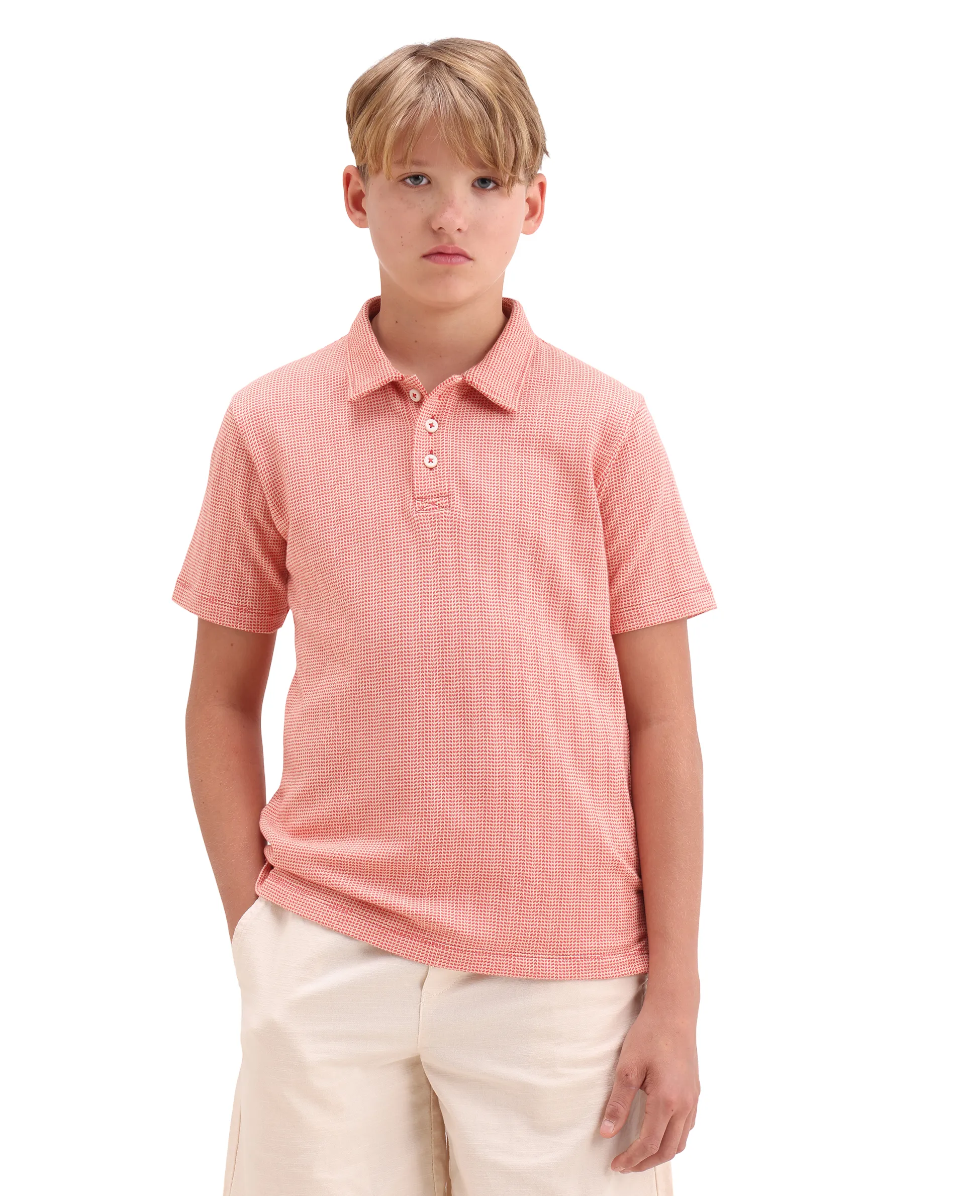Rare Ones Kids Harri Orange Cotton Button Closure Jacquard Regular Fit Polo - Image 3