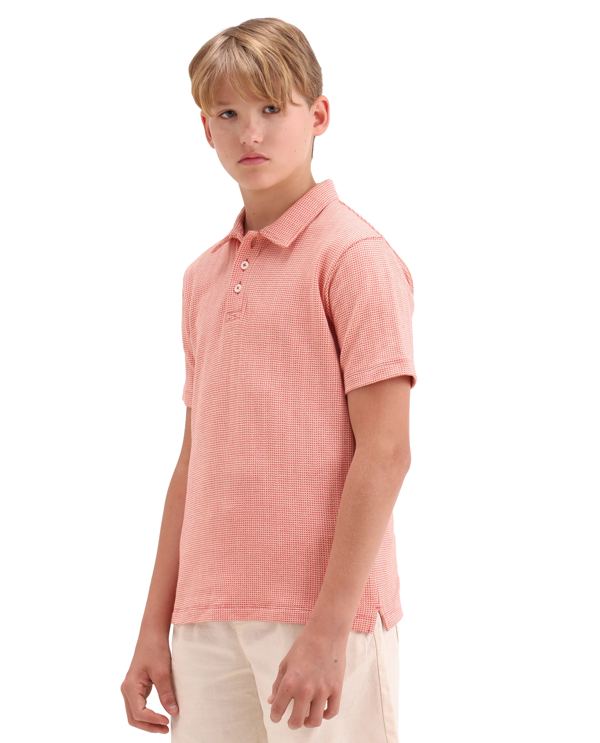 Rare Ones Kids Harri Orange Cotton Button Closure Jacquard Regular Fit Polo - Image 5