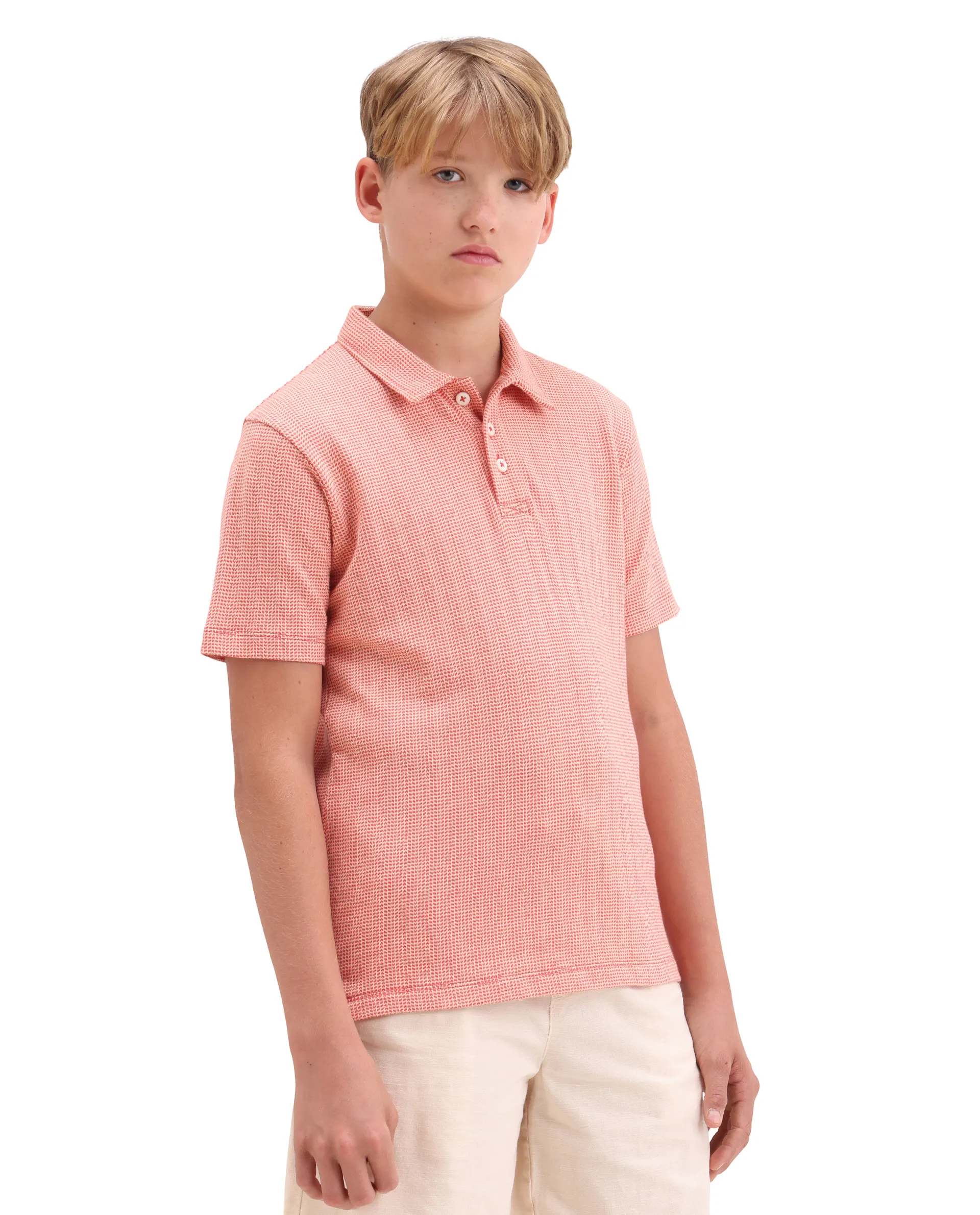 Rare Ones Kids Harri Orange Cotton Button Closure Jacquard Regular Fit Polo - Image 6