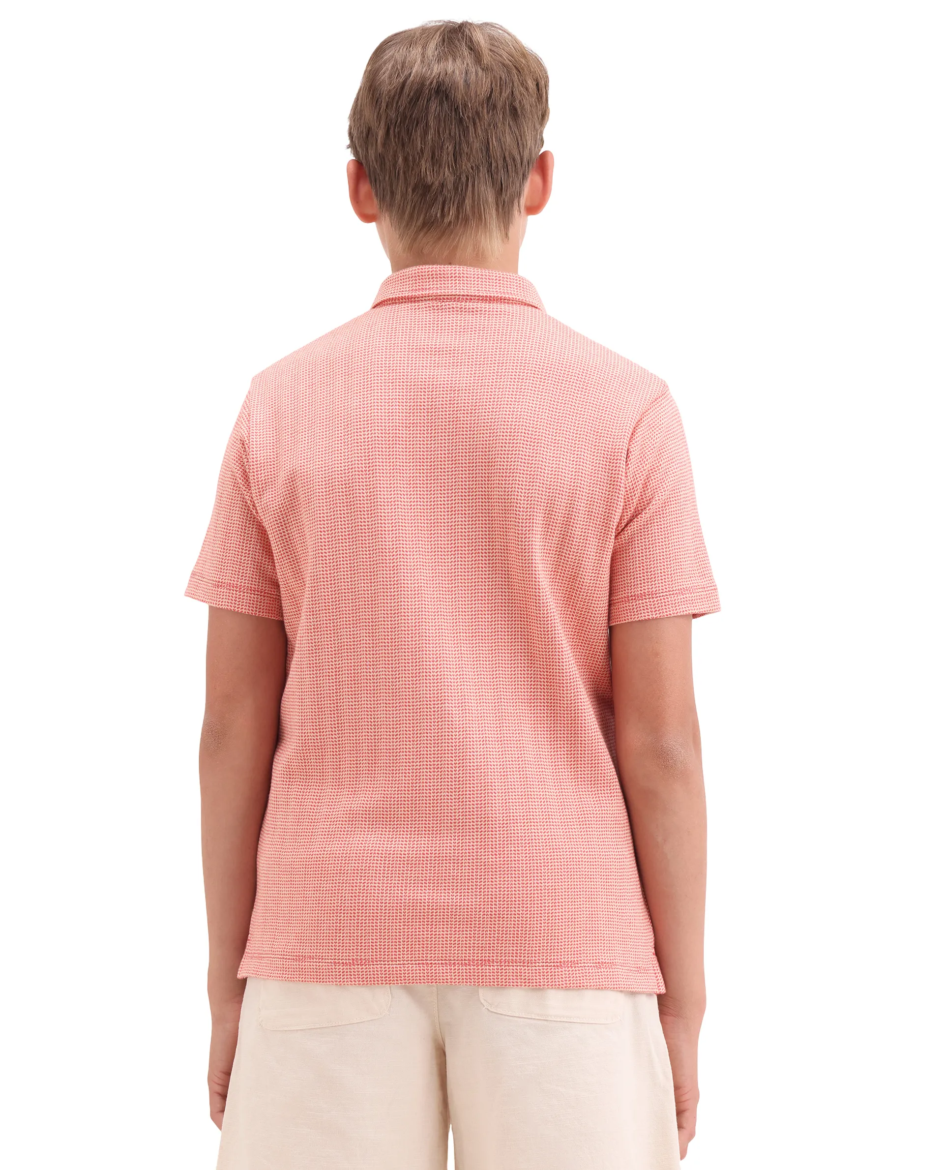 Rare Ones Kids Harri Orange Cotton Button Closure Jacquard Regular Fit Polo - Image 7