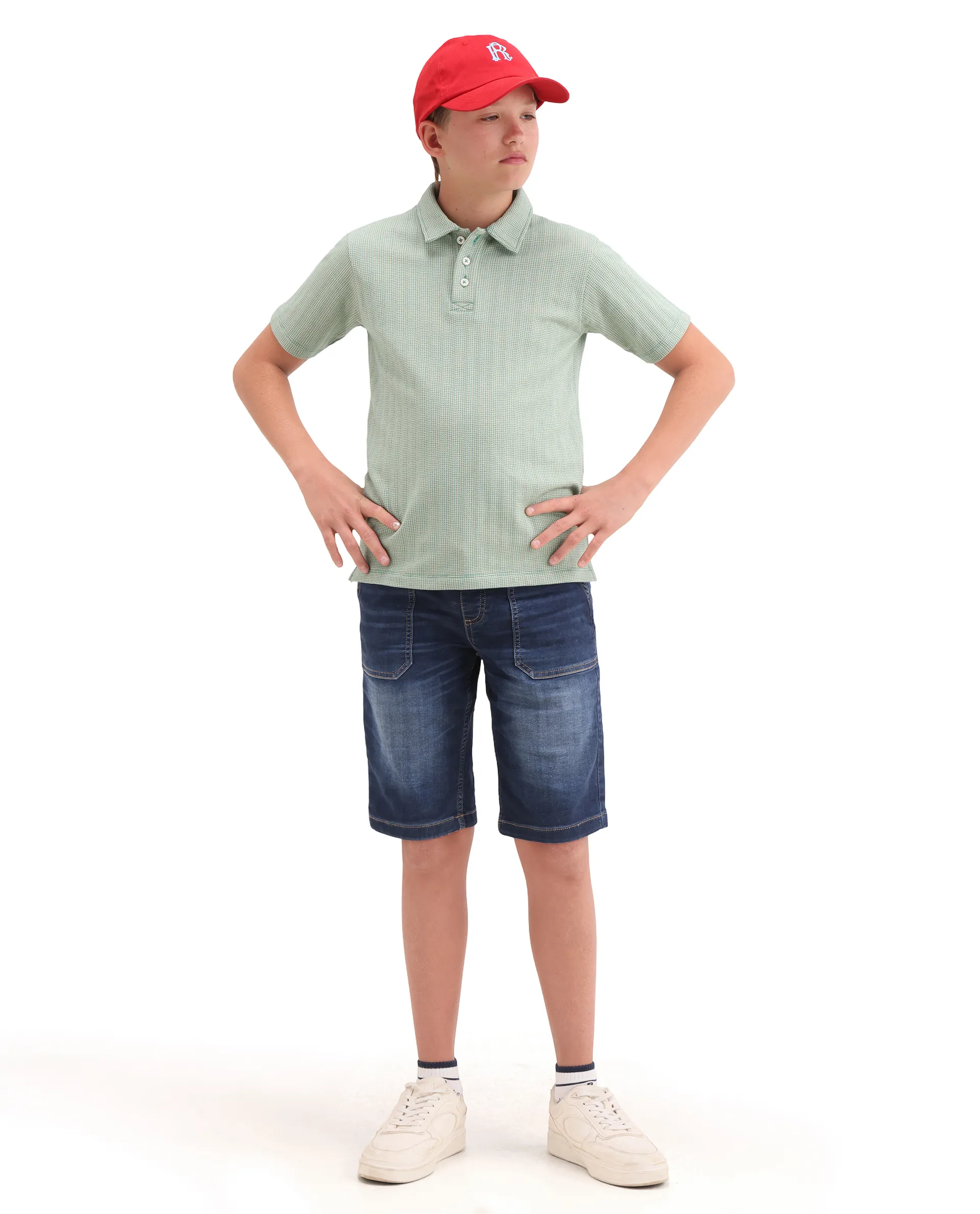 Rare Ones Kids Harri Teal Cotton Button Closure Jacquard Regular Fit Polo - Image 2