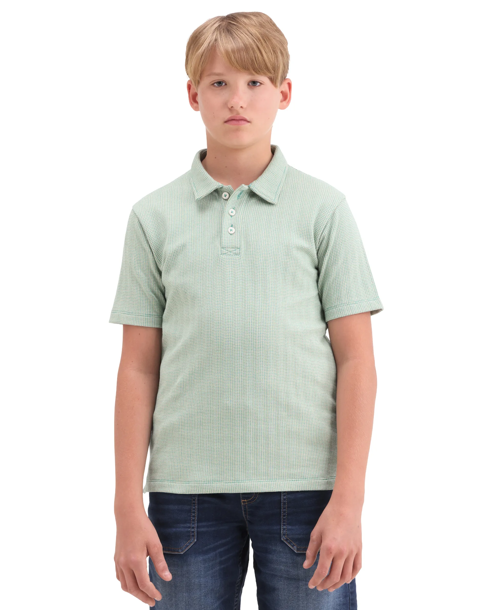 Rare Ones Kids Harri Teal Cotton Button Closure Jacquard Regular Fit Polo - Image 3