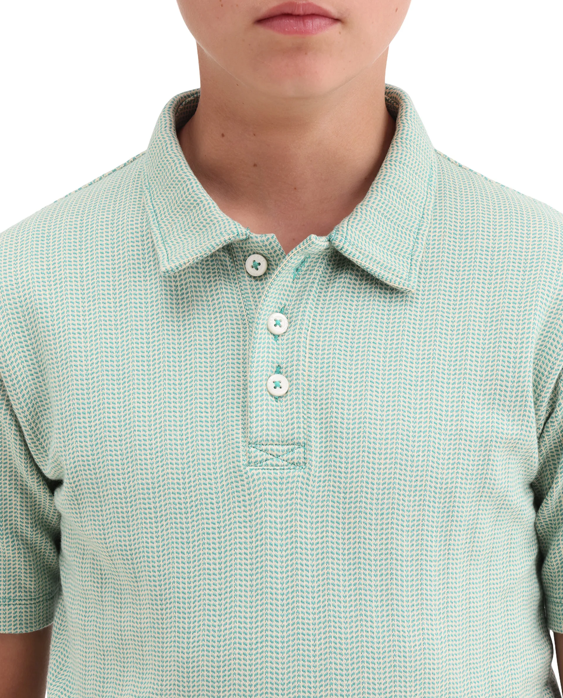 Rare Ones Kids Harri Teal Cotton Button Closure Jacquard Regular Fit Polo - Image 4