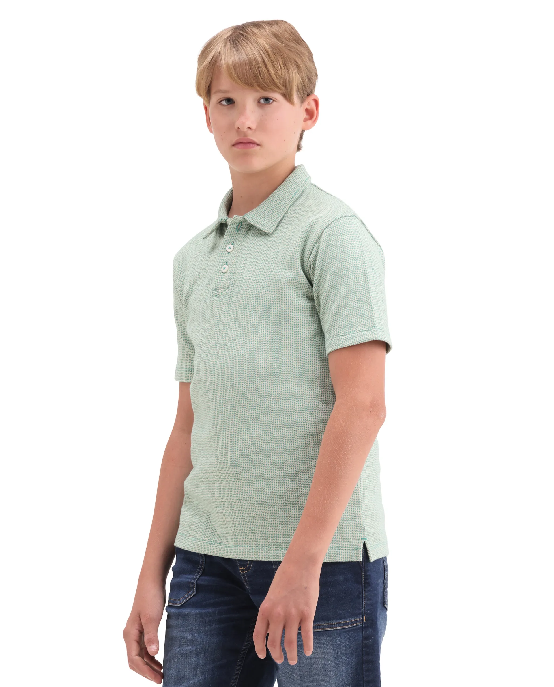 Rare Ones Kids Harri Teal Cotton Button Closure Jacquard Regular Fit Polo - Image 5
