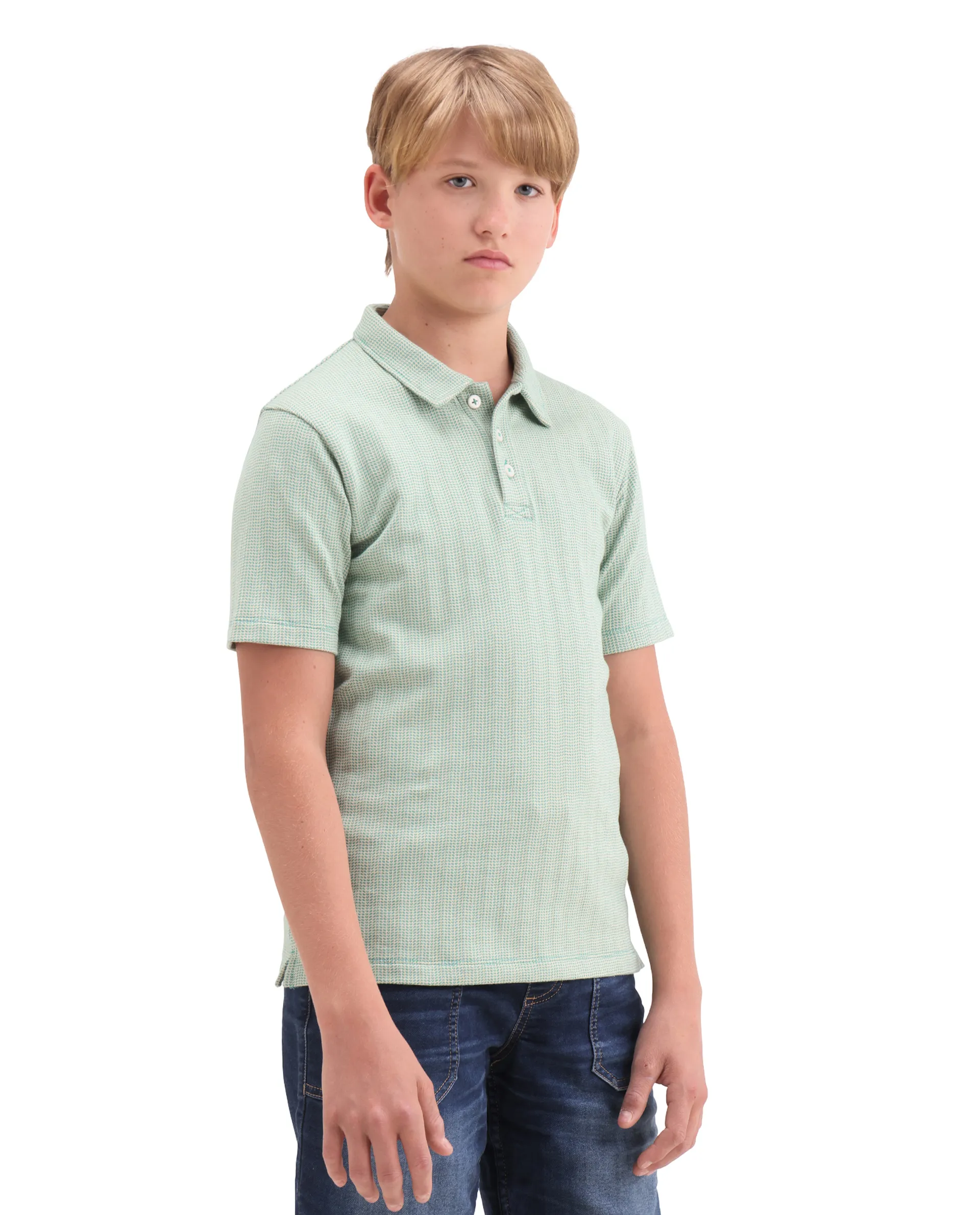 Rare Ones Kids Harri Teal Cotton Button Closure Jacquard Regular Fit Polo - Image 6