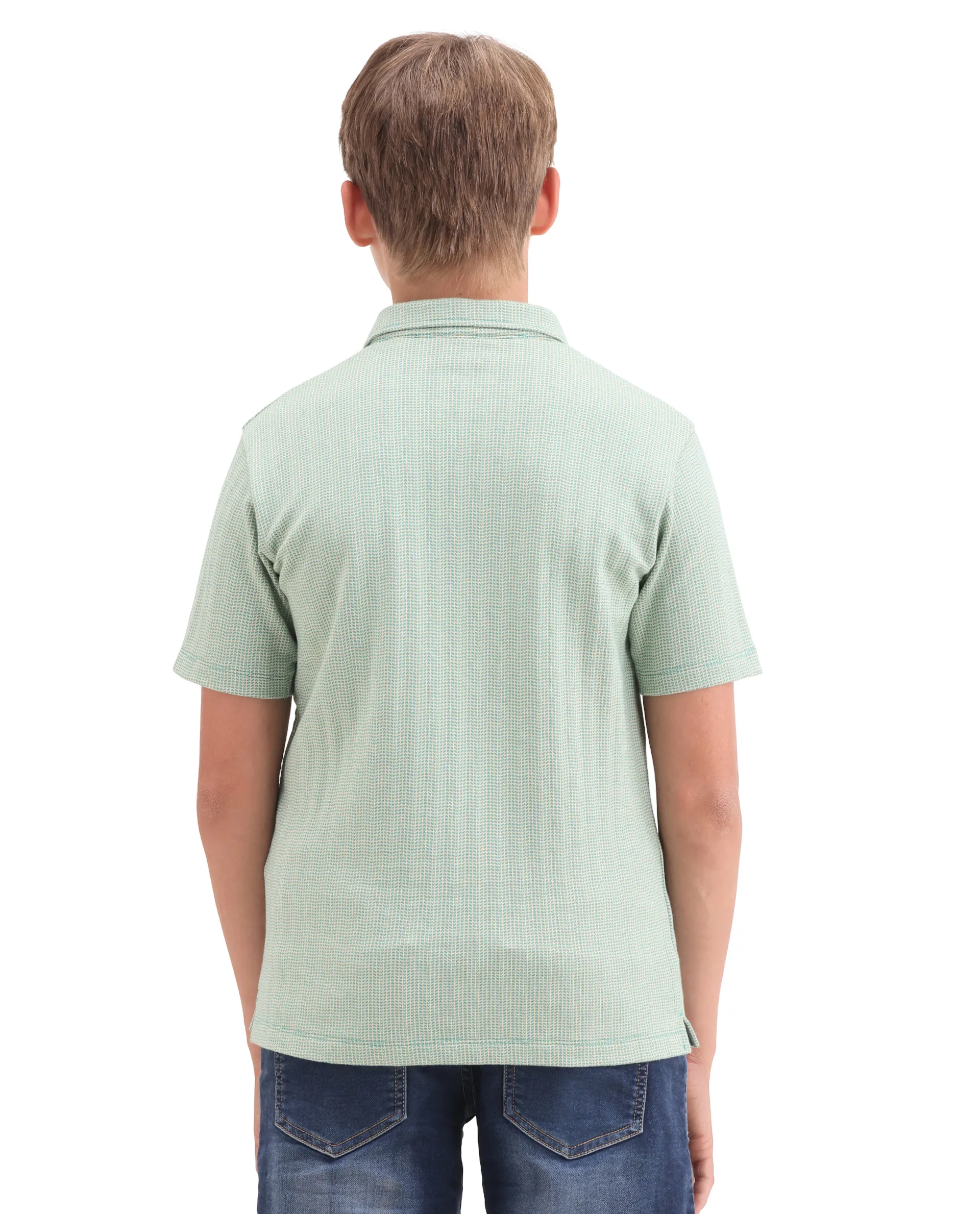 Rare Ones Kids Harri Teal Cotton Button Closure Jacquard Regular Fit Polo - Image 7