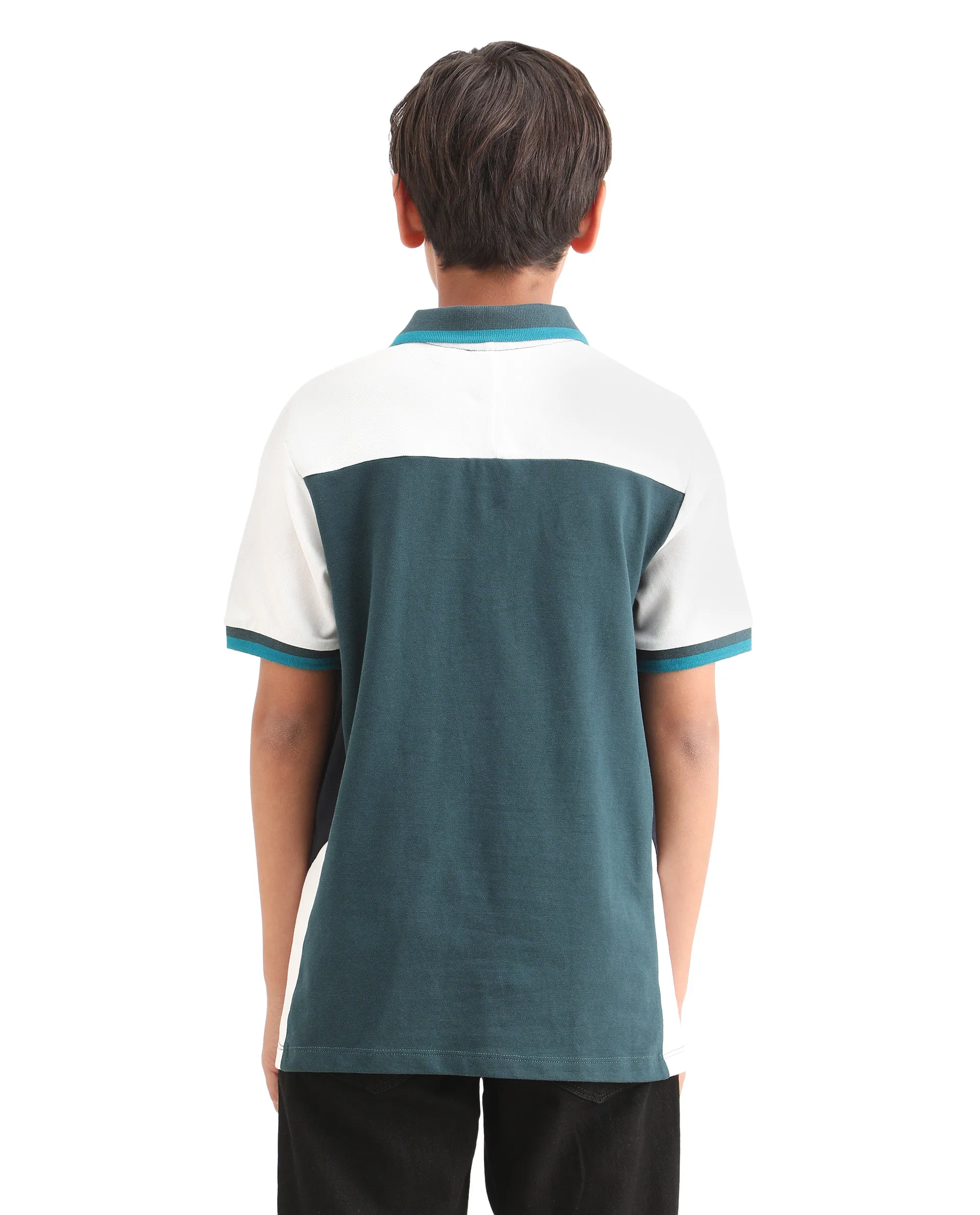 Rare Ones Kids Kiann Green (Teal) Cotton Blend Embroidered Zipper Closure Regular Fit Polo - Image 7