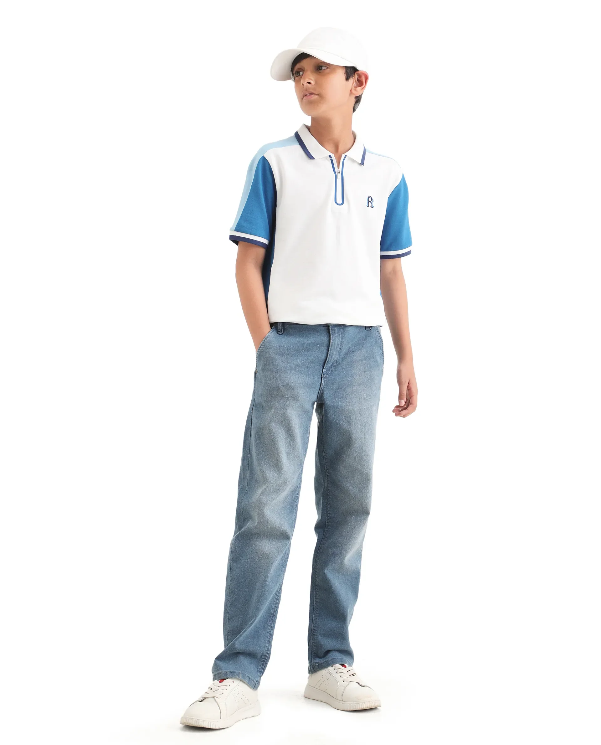 Rare Ones Kids Kiann Off White Cotton Blend Embroidered Zipper Closure Regular Fit Polo - Image 2