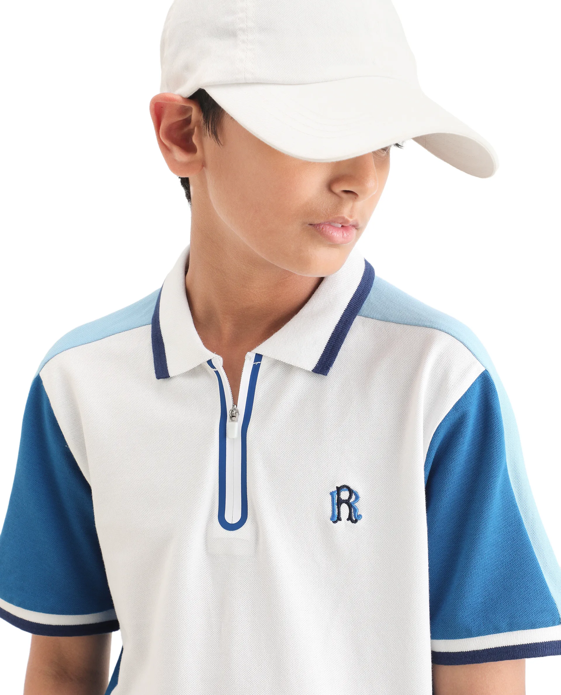 Rare Ones Kids Kiann Off White Cotton Blend Embroidered Zipper Closure Regular Fit Polo - Image 3