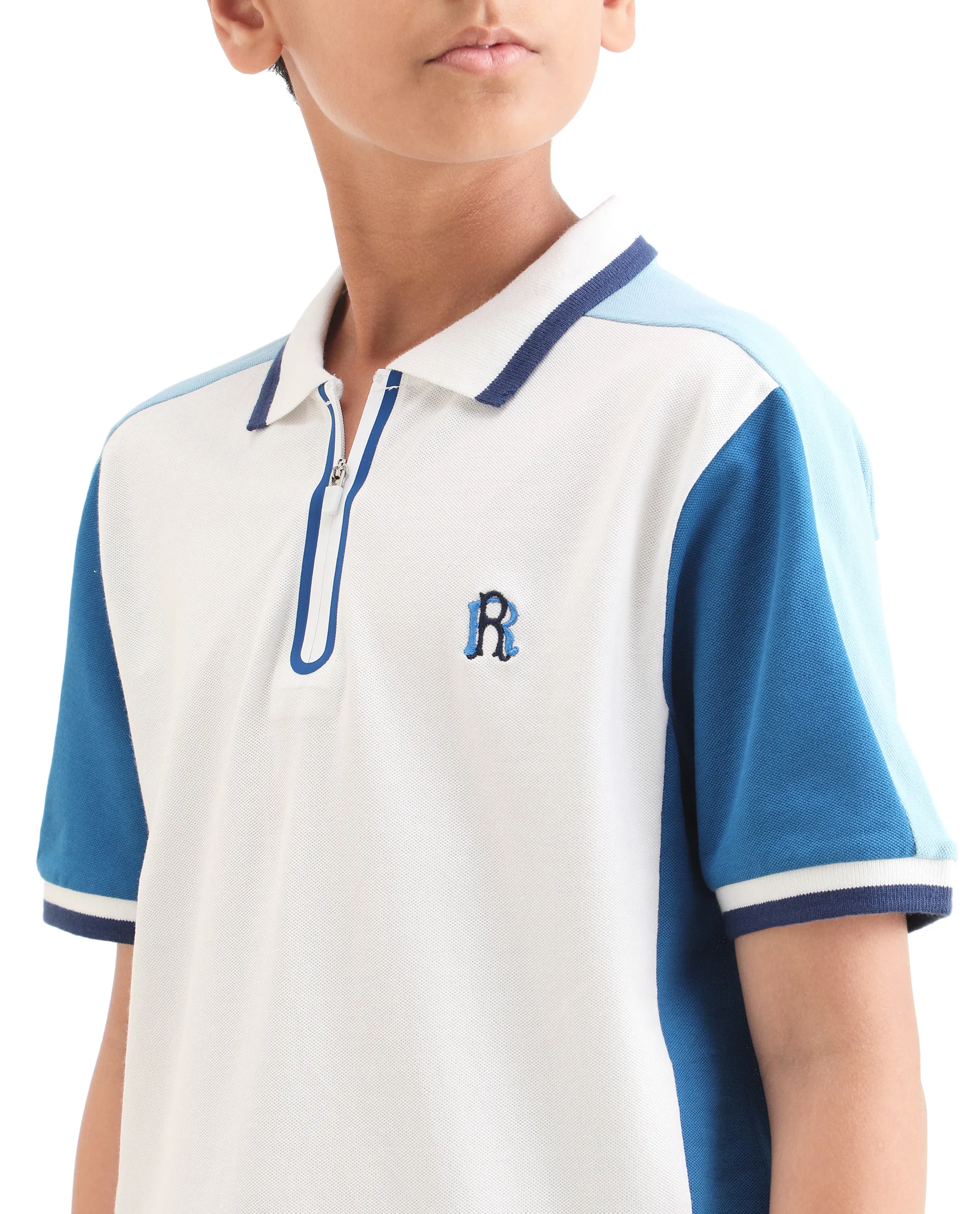 Rare Ones Kids Kiann Off White Cotton Blend Embroidered Zipper Closure Regular Fit Polo - Image 4