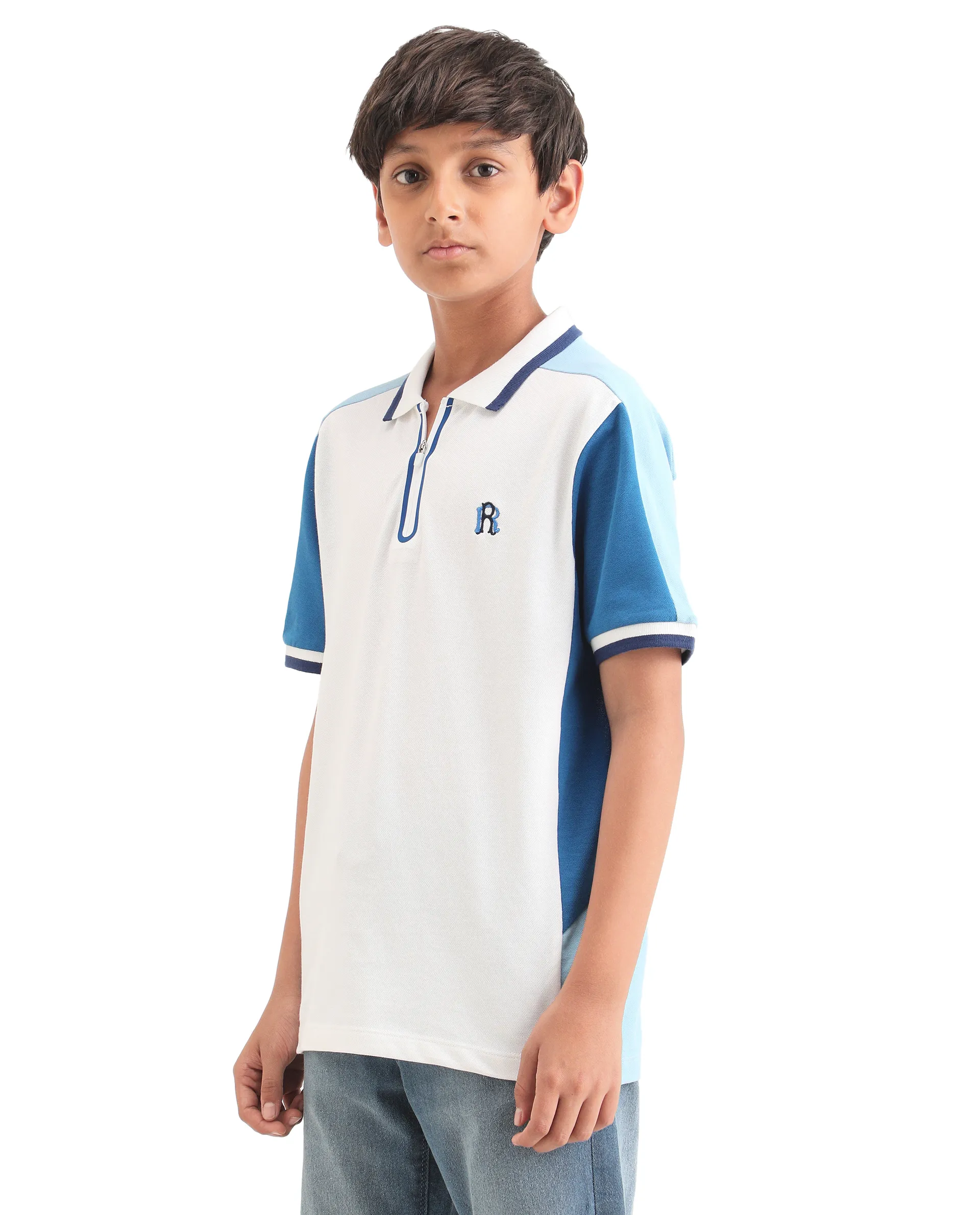 Rare Ones Kids Kiann Off White Cotton Blend Embroidered Zipper Closure Regular Fit Polo - Image 5