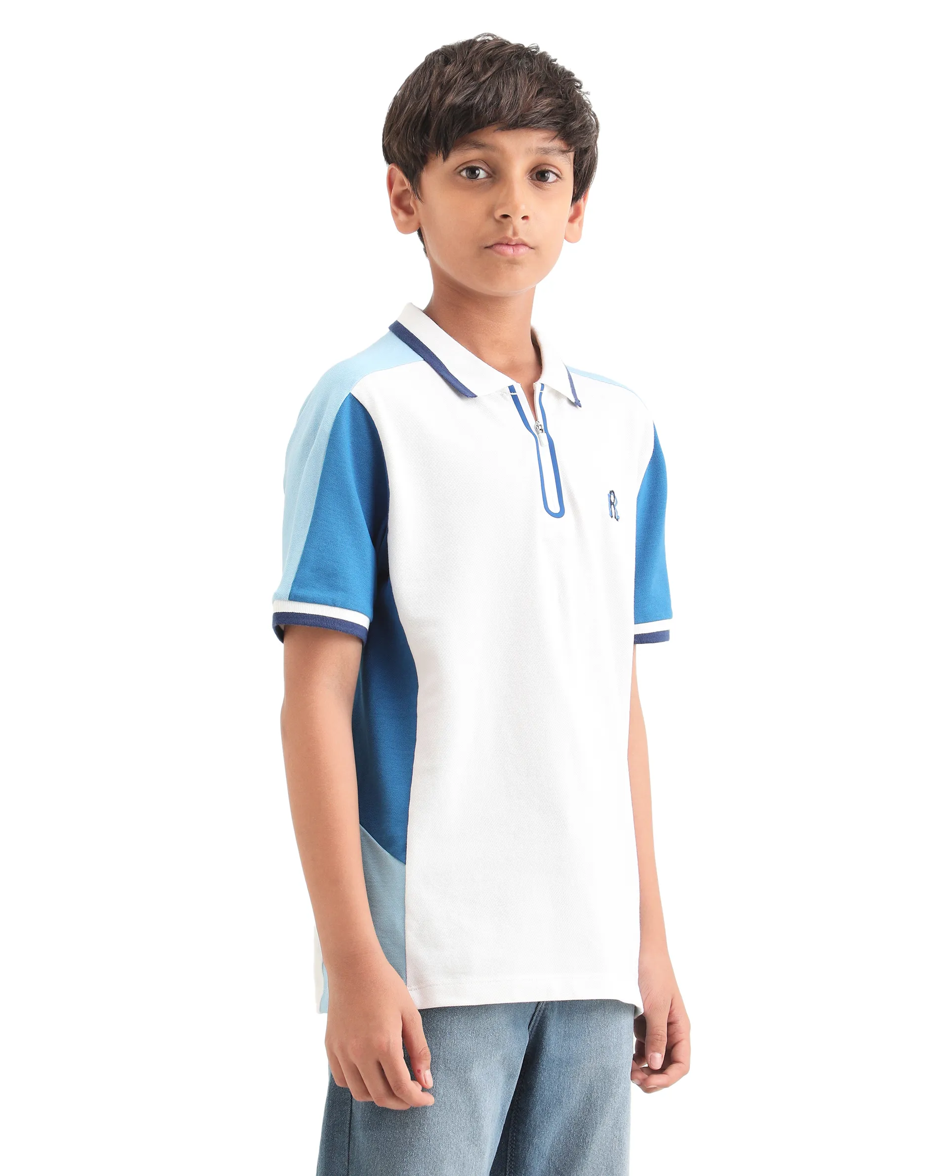 Rare Ones Kids Kiann Off White Cotton Blend Embroidered Zipper Closure Regular Fit Polo - Image 6