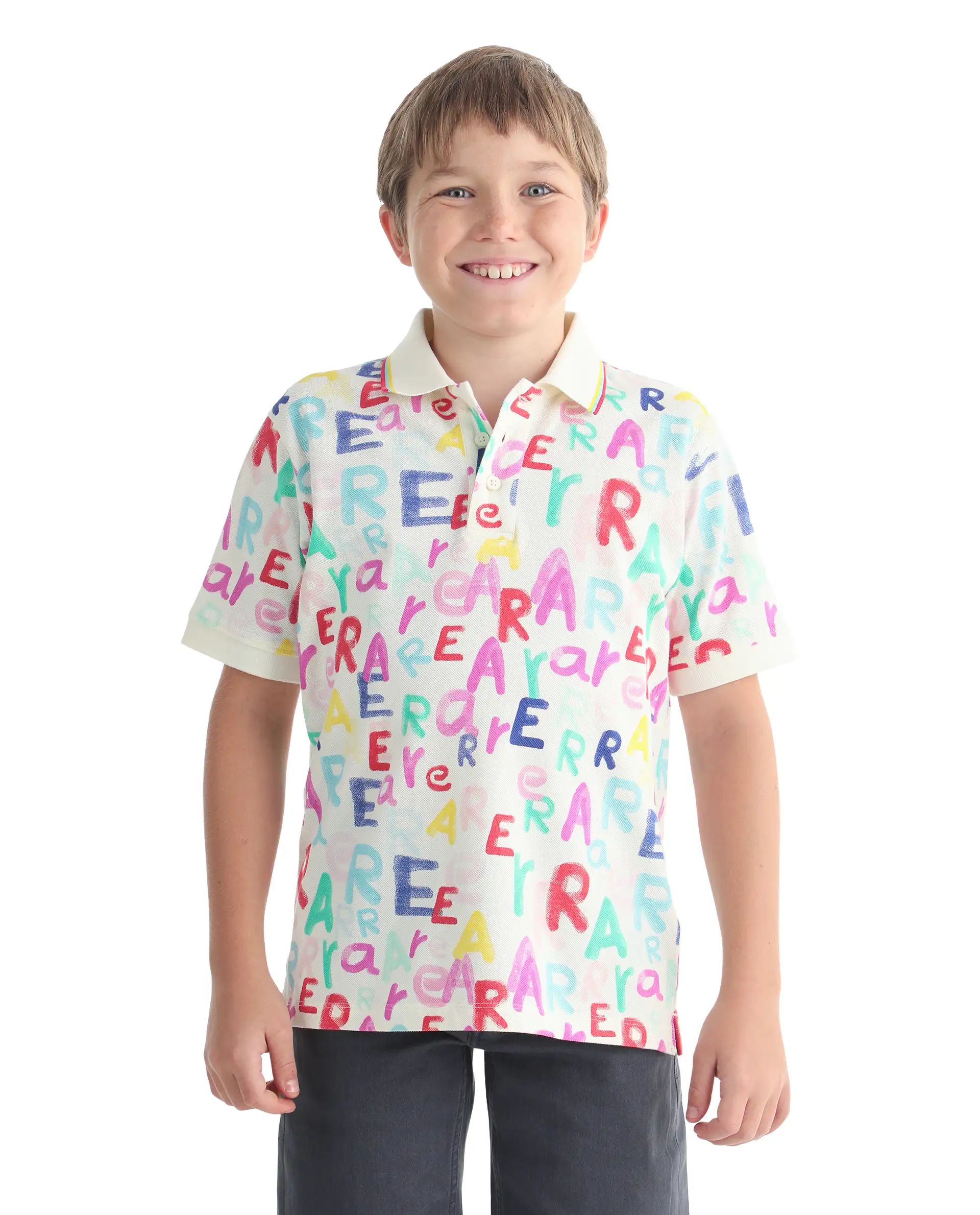 Rare Ones Kids Luca Multi Cotton Fabric All Over Print Button Closure Regular Fit Polo - Image 5