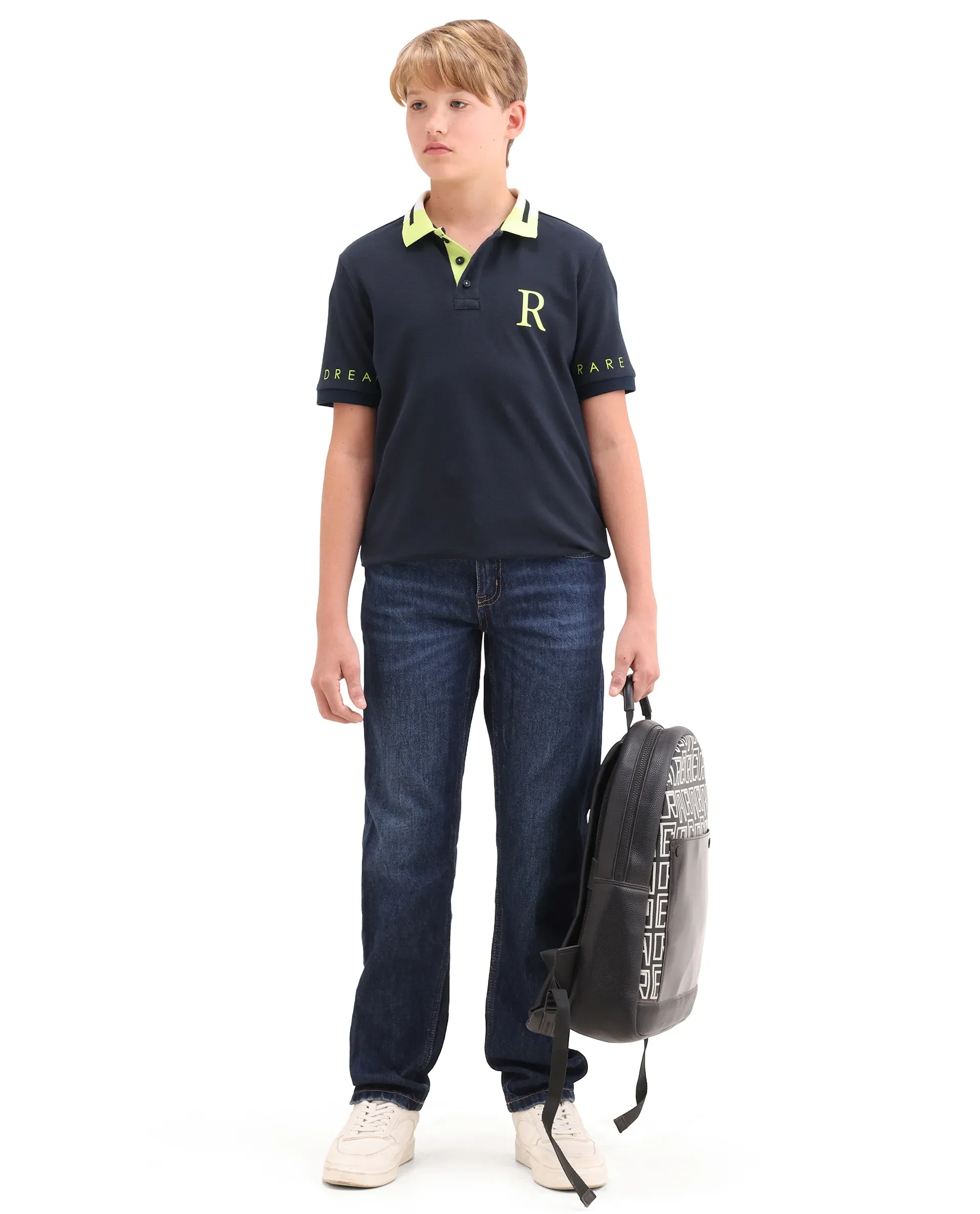 Rare Ones Kids Lura Navy Cotton Button Closure Pigment Print Regular Fit Polo - Image 2