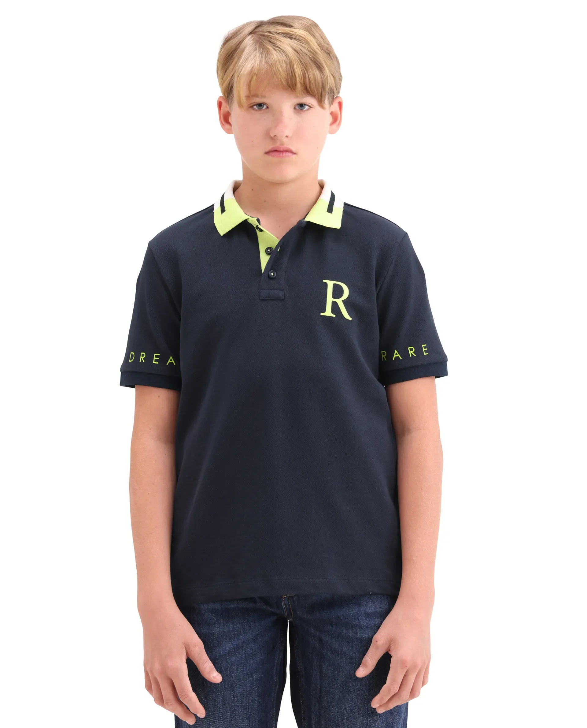 Rare Ones Kids Lura Navy Cotton Button Closure Pigment Print Regular Fit Polo - Image 3