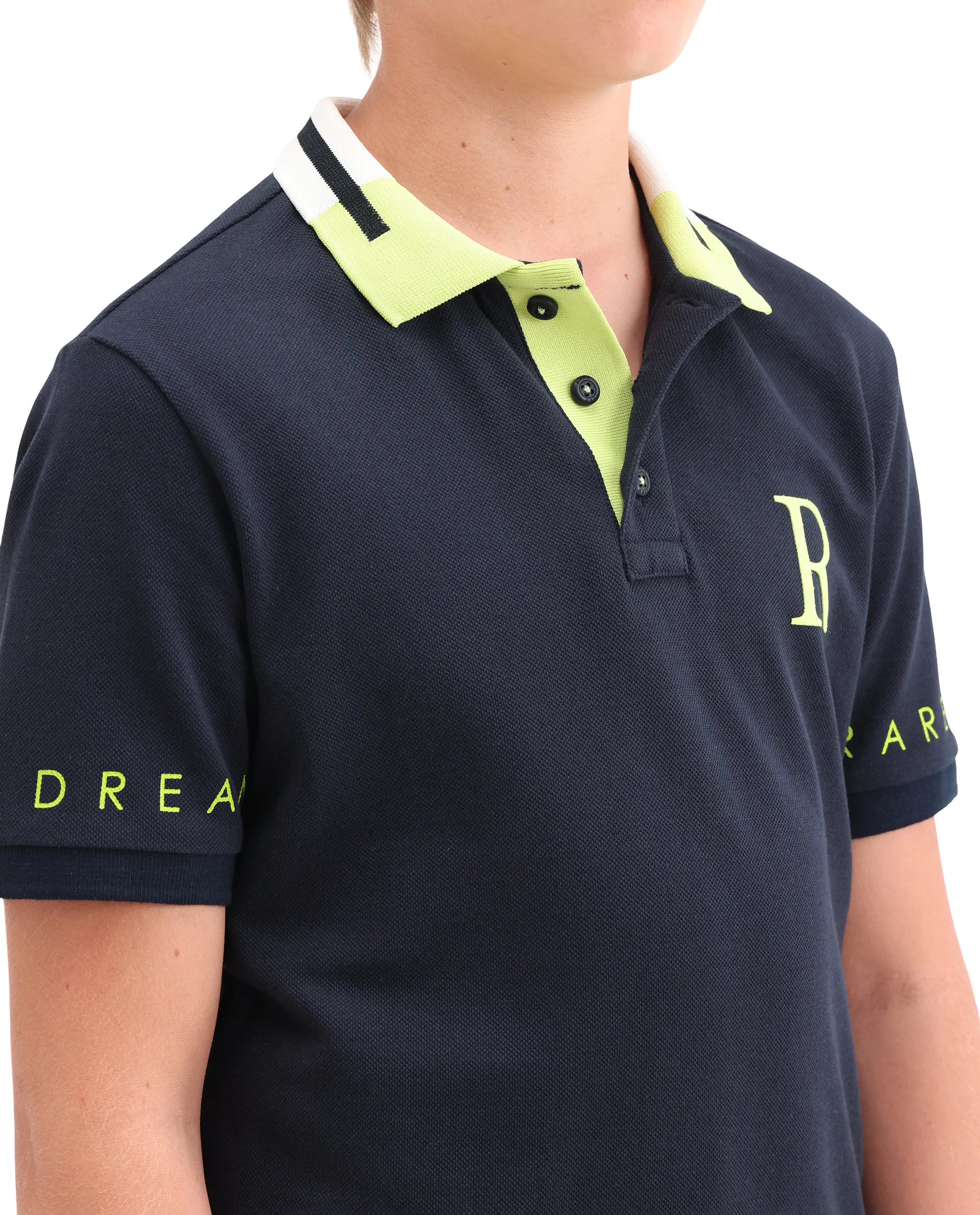 Rare Ones Kids Lura Navy Cotton Button Closure Pigment Print Regular Fit Polo - Image 5