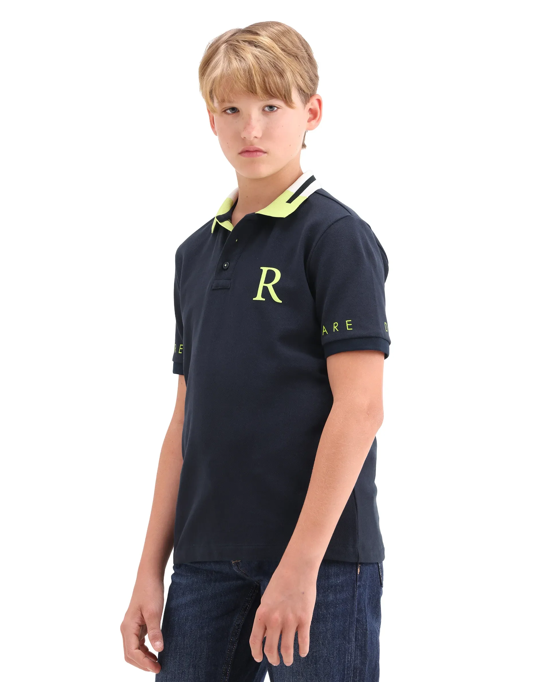 Rare Ones Kids Lura Navy Cotton Button Closure Pigment Print Regular Fit Polo - Image 6