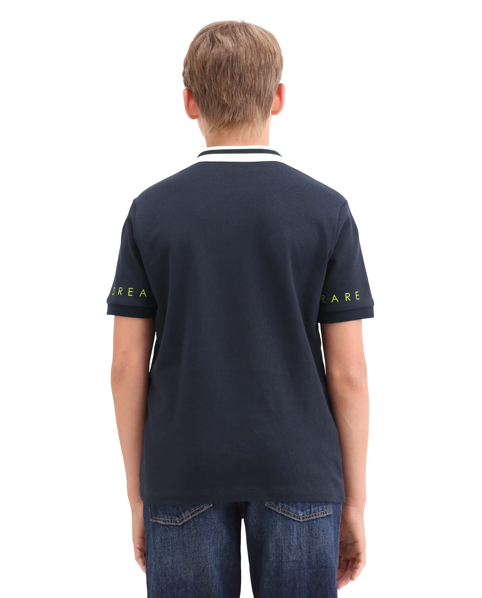 Rare Ones Kids Lura Navy Cotton Button Closure Pigment Print Regular Fit Polo - Image 8