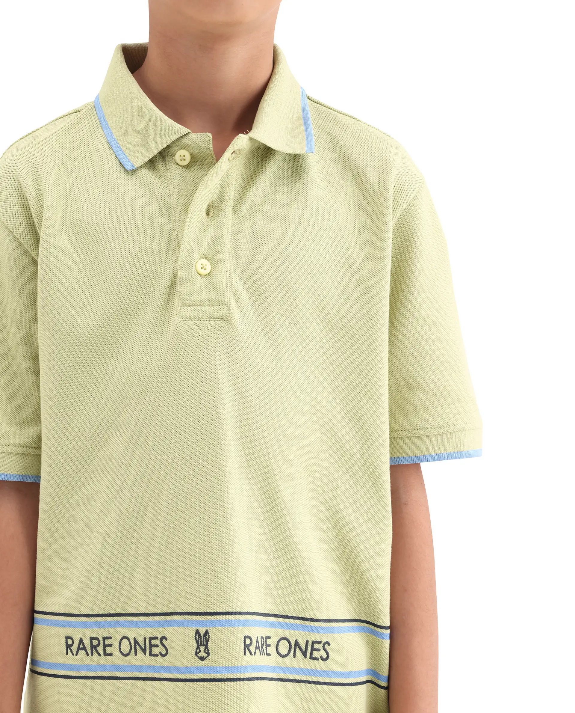 Rare Ones Kids Nael Fluorescent Yellow Cotton Button Closure Hd Print Regular Fit Polo - Image 3