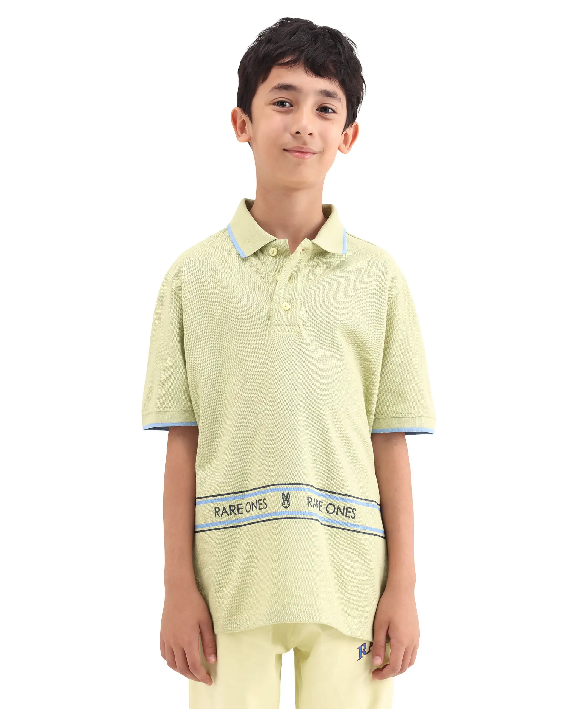 Rare Ones Kids Nael Fluorescent Yellow Cotton Button Closure Hd Print Regular Fit Polo - Image 4