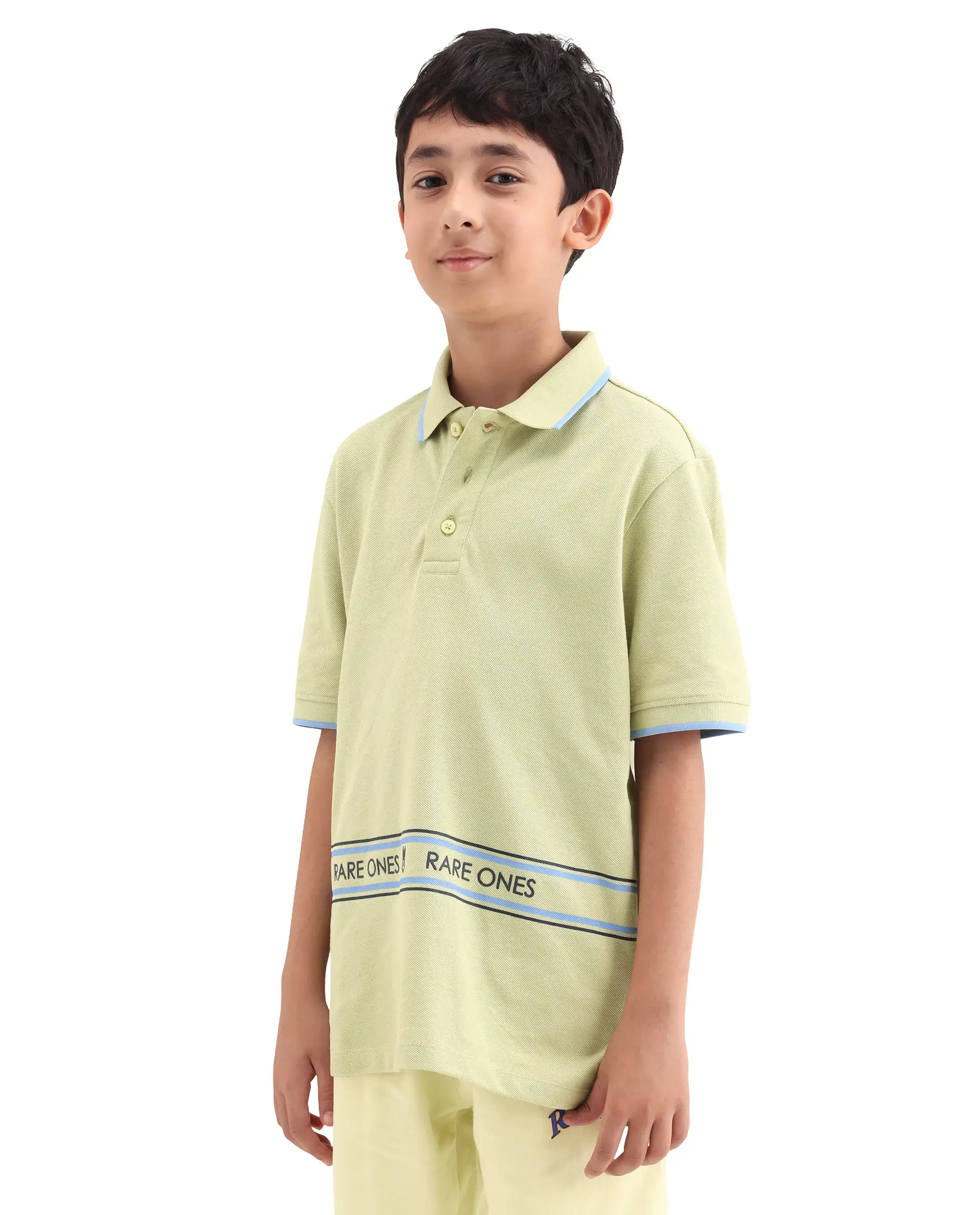 Rare Ones Kids Nael Fluorescent Yellow Cotton Button Closure Hd Print Regular Fit Polo - Image 5