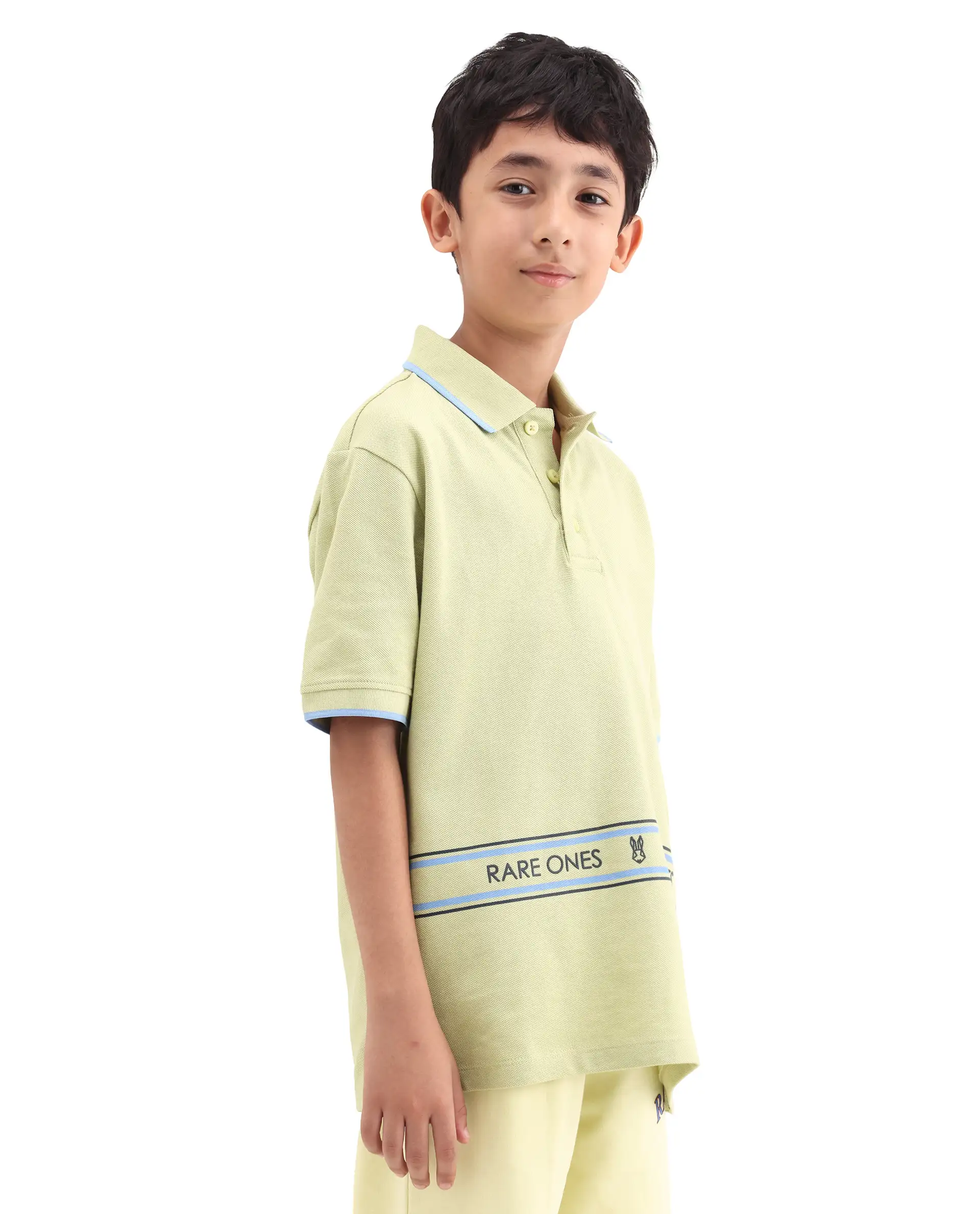 Rare Ones Kids Nael Fluorescent Yellow Cotton Button Closure Hd Print Regular Fit Polo - Image 6