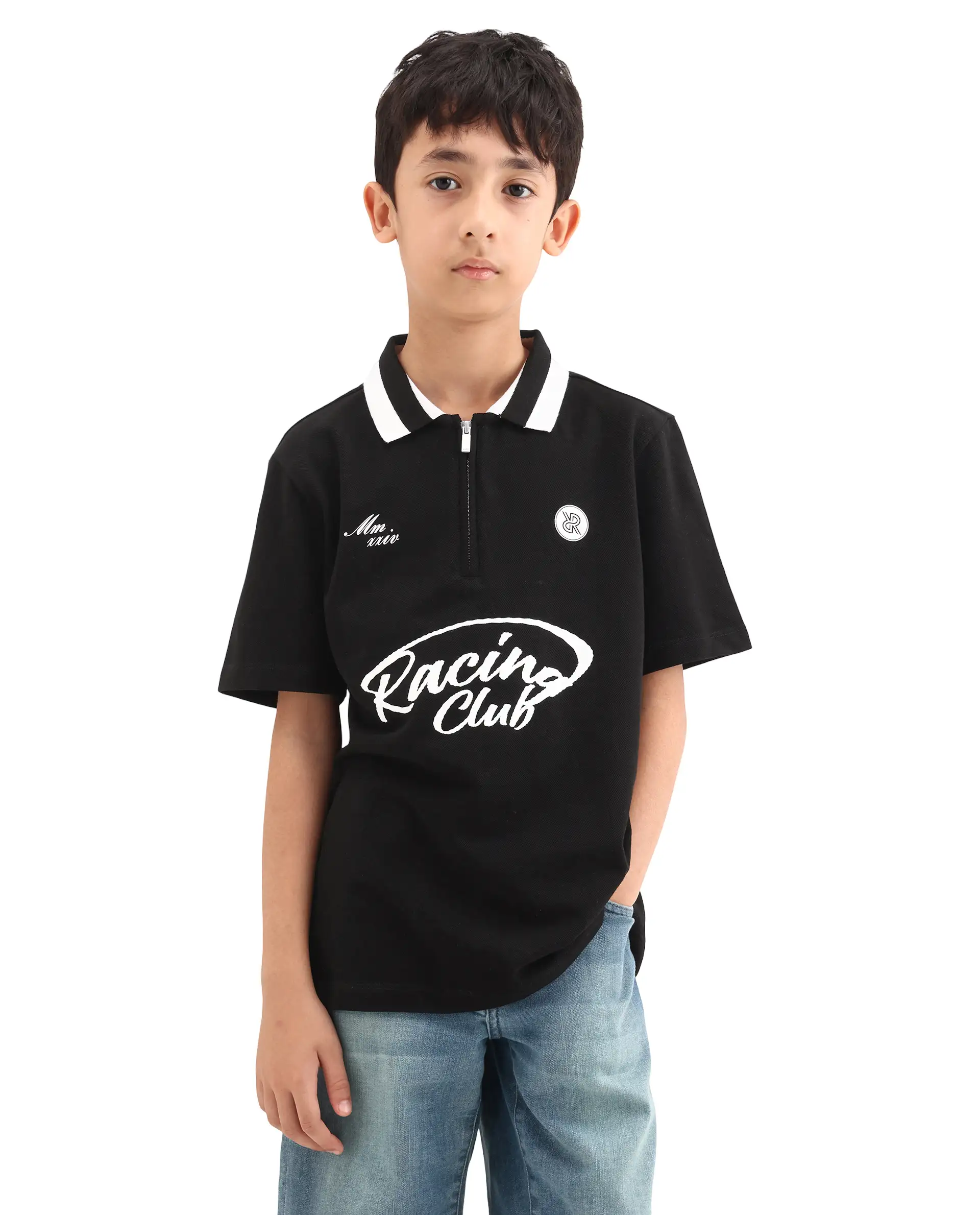 Rare Ones Kids Rino Black Cotton Zipper Closure Regular Fit Polo - Image 3