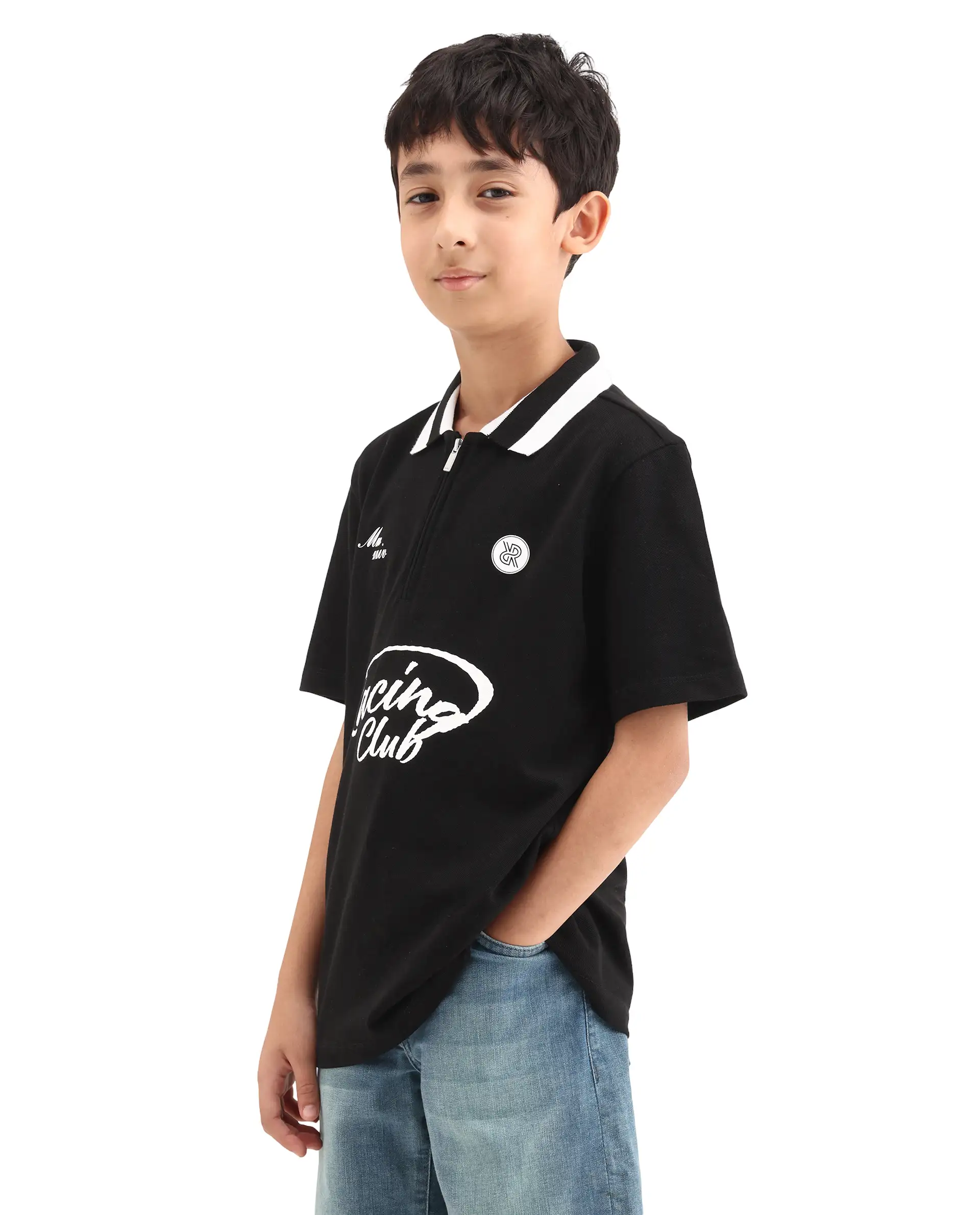 Rare Ones Kids Rino Black Cotton Zipper Closure Regular Fit Polo - Image 5