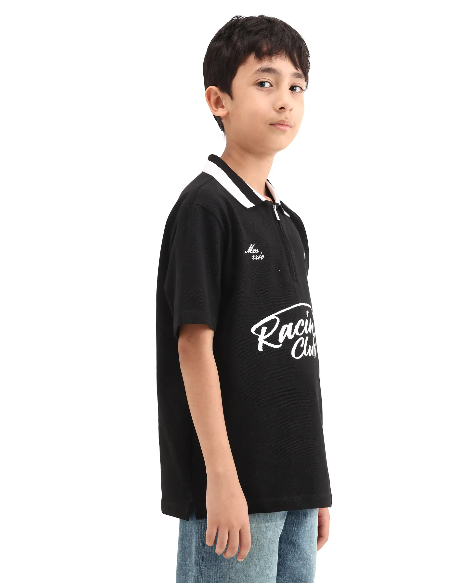 Rare Ones Kids Rino Black Cotton Zipper Closure Regular Fit Polo - Image 6