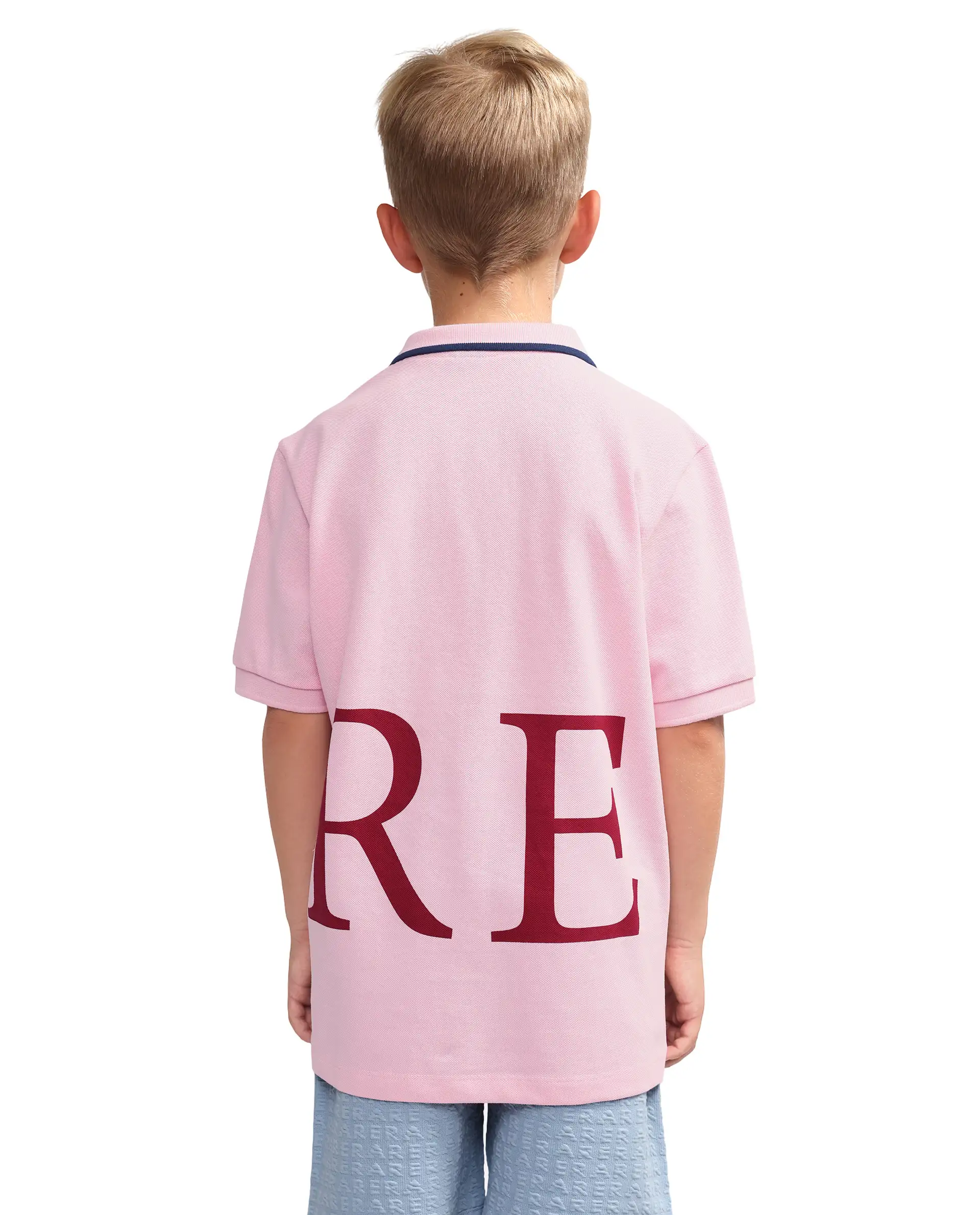 Rare Ones Kids Rovo Light Pink Cotton Button Closure Pigment Print Regular Fit Polo - Image 10