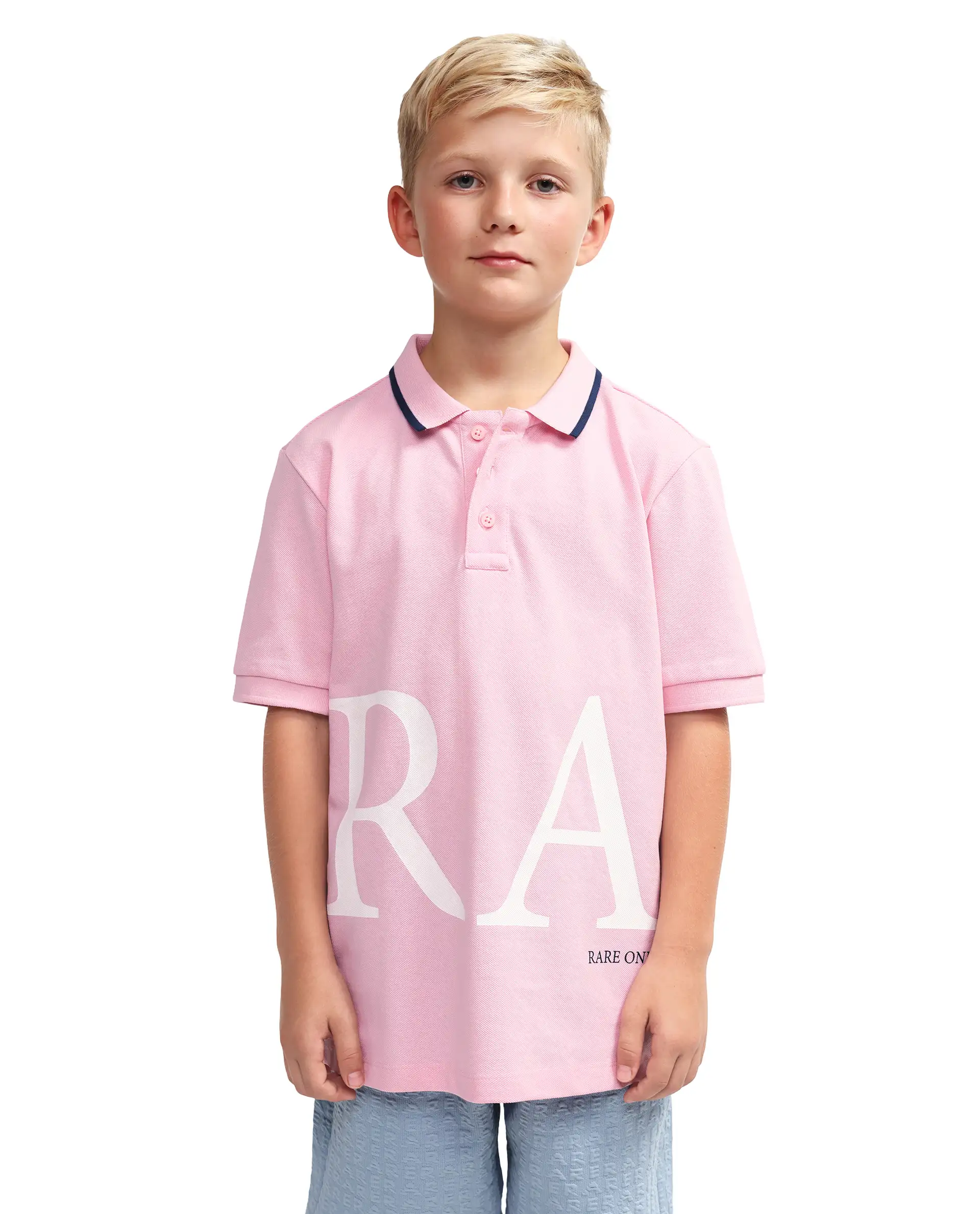 Rare Ones Kids Rovo Light Pink Cotton Button Closure Pigment Print Regular Fit Polo - Image 3