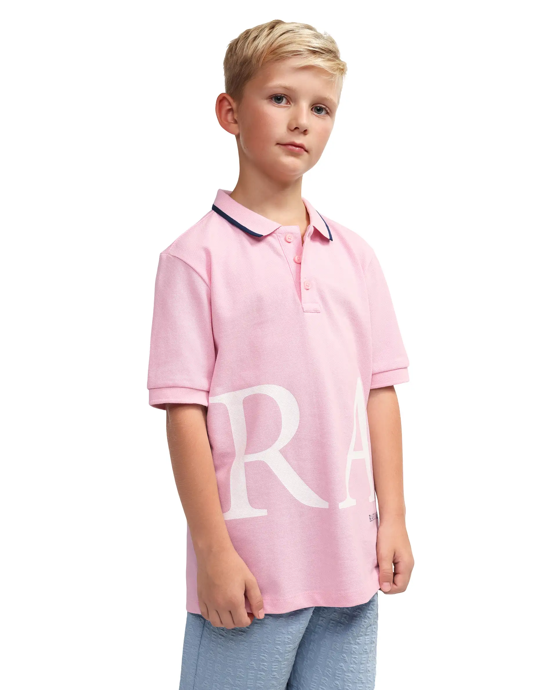 Rare Ones Kids Rovo Light Pink Cotton Button Closure Pigment Print Regular Fit Polo - Image 8