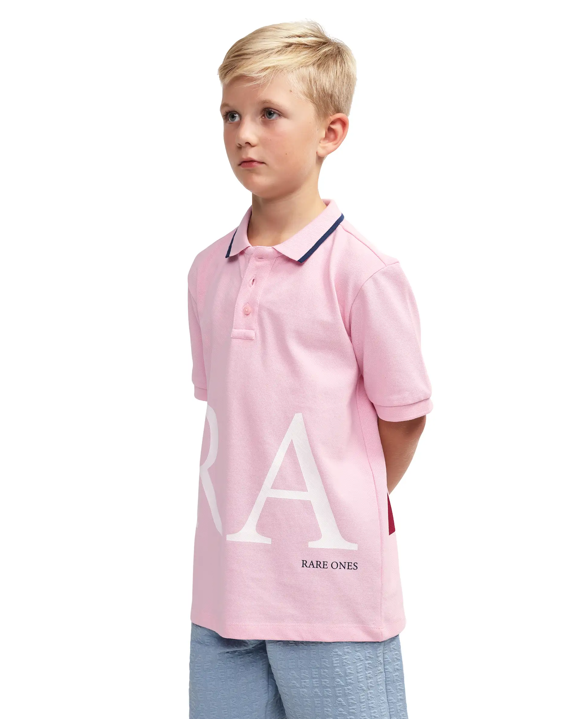Rare Ones Kids Rovo Light Pink Cotton Button Closure Pigment Print Regular Fit Polo - Image 9