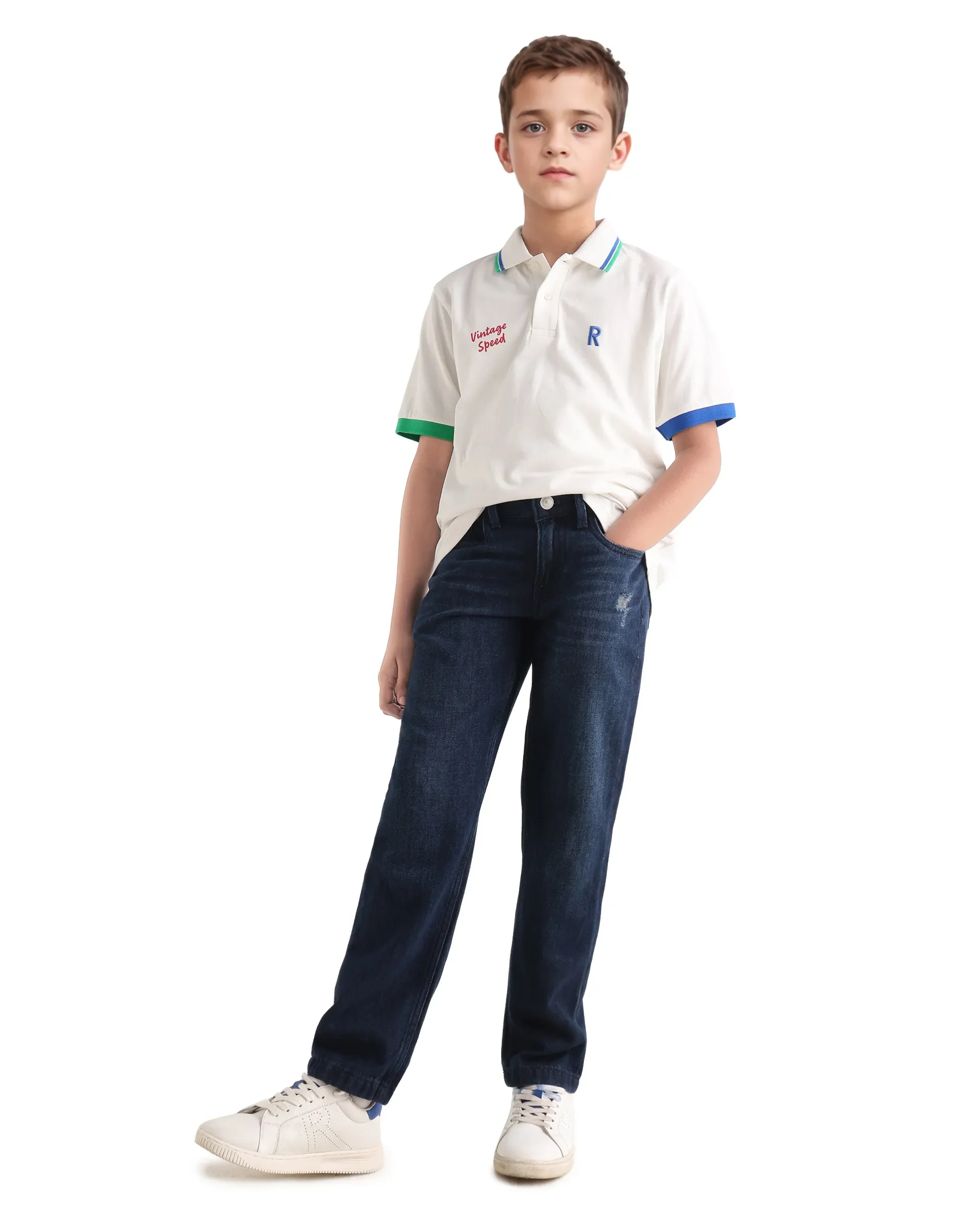 Rare Ones Kids Timmy Off White Cotton Blend Pigment Print Regular Fit Polo - Image 2