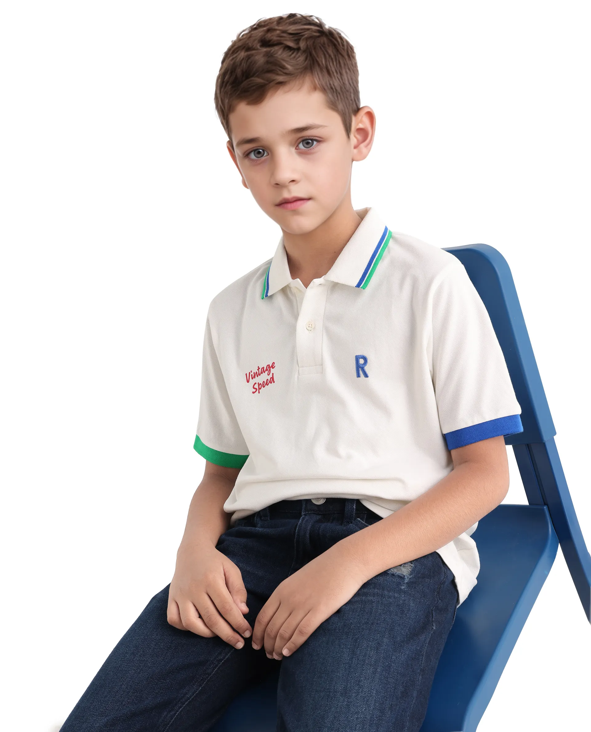 Rare Ones Kids Timmy Off White Cotton Blend Pigment Print Regular Fit Polo - Image 3